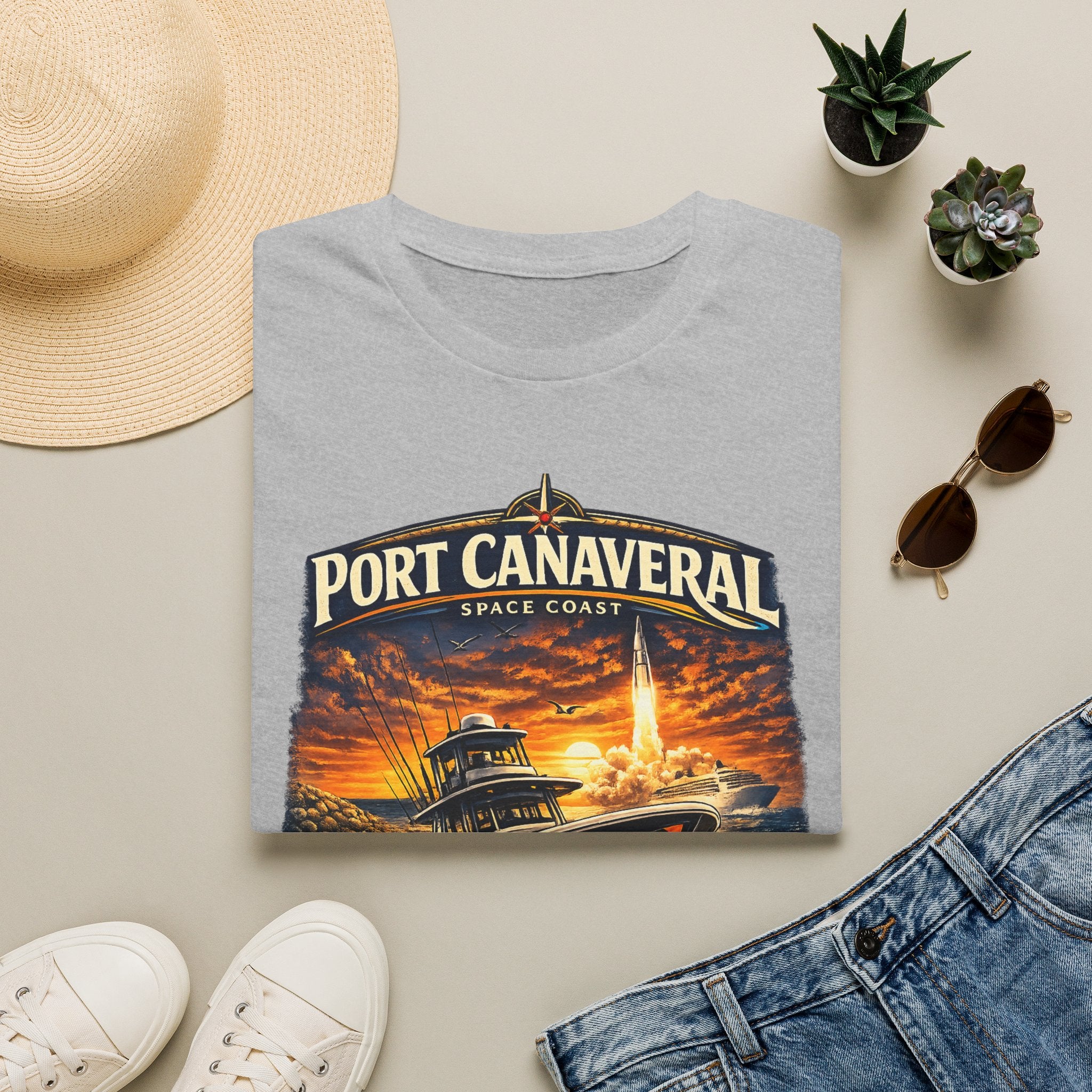 Port Canaveral Space Coast Boating Tee | Cape Canaveral Atlantic Fishing Shirt for Men | Gildan 6400 Florida T-Shirt