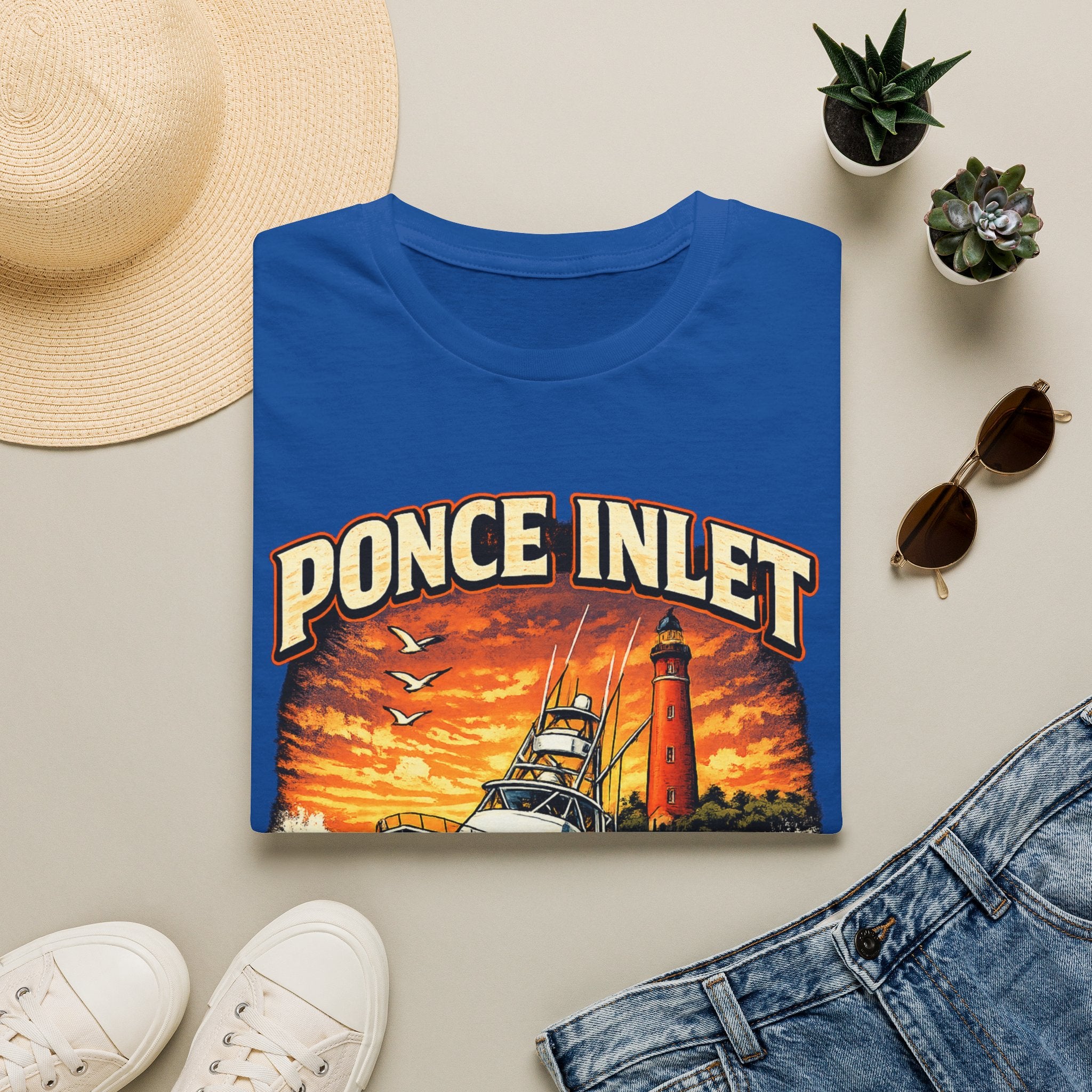 Ponce Inlet Respect the Tide Tee | Daytona Beach & New Smyrna Boating Shirt for Men | Gildan 6400 Florida T-Shirt