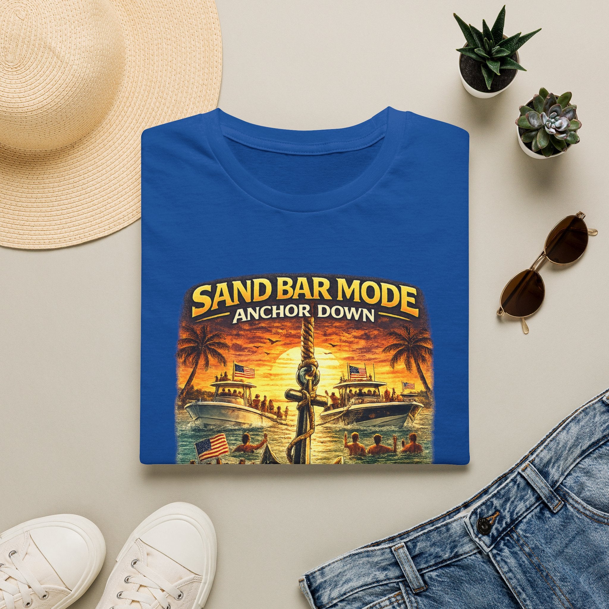 Anchor Down Sandbar Mode Tee | Funny Florida Boating & Sandbar Life Shirt for Men | Gildan 6400 T-Shirt