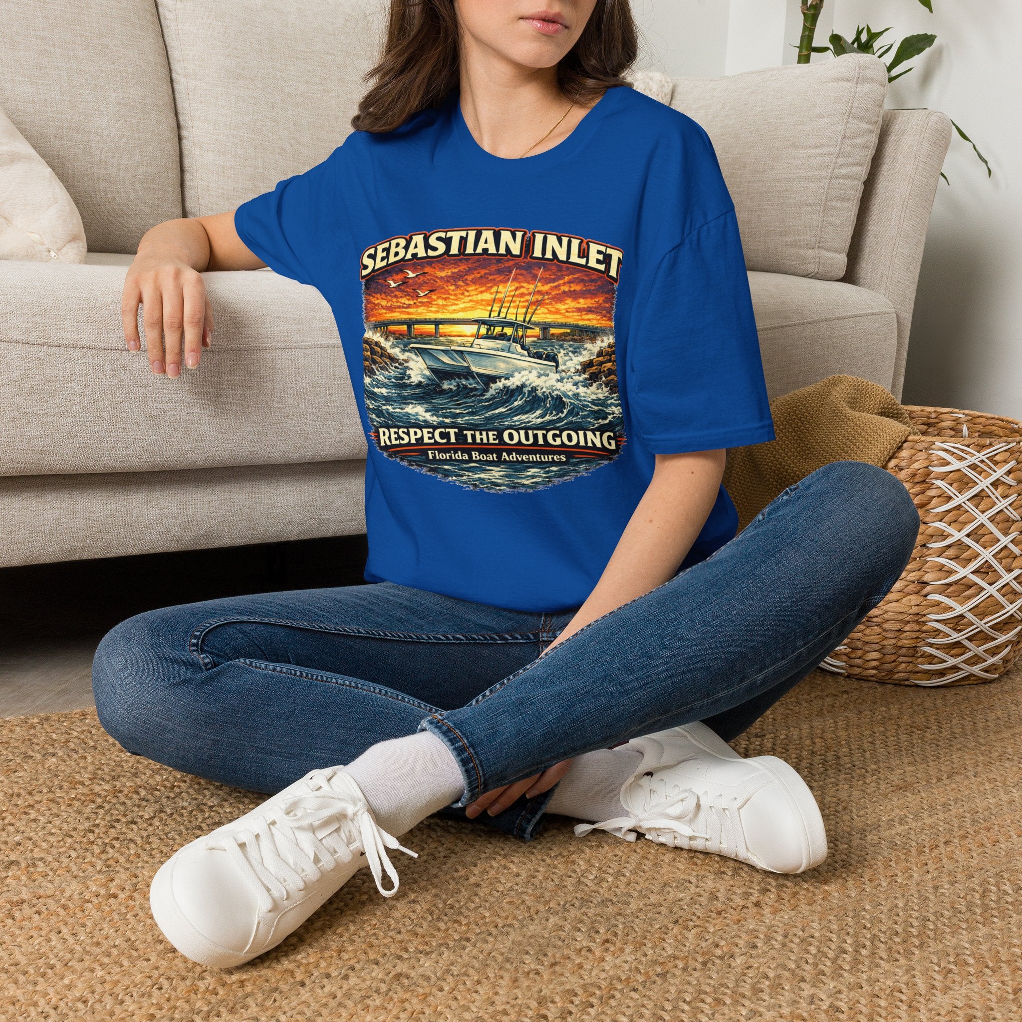 Sebastian Inlet Respect the Outgoing Tee | Florida Fishing & Boating Shirt for Men | Gildan 6400 Space Coast T-Shirt