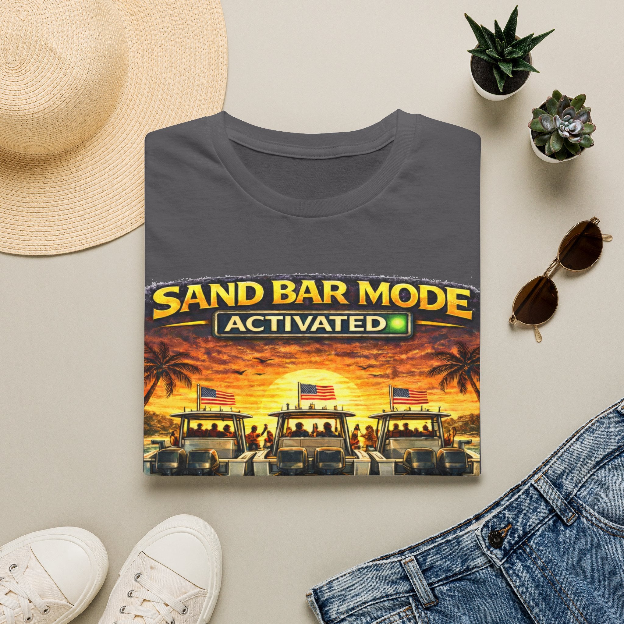 Sandbar Mode Activated Tee | Funny Florida Boating & Sandbar Party Shirt for Men | Gildan 6400 T-Shirt