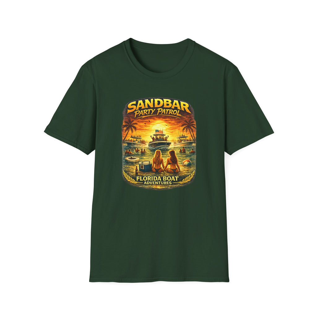 Sandbar Party Patrol Tee | Funny Florida Boating & Boat Party Shirt for Men | Gildan 6400 T-Shirt