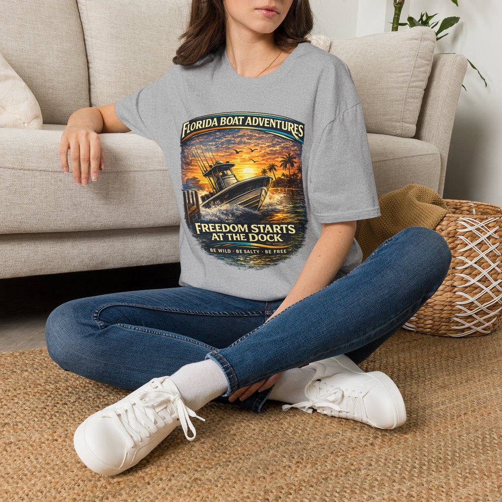 Freedom Starts at the Dock Tee | Florida Boating Lifestyle & Offshore Fishing Shirt for Men | Gildan 6400 T-Shirt