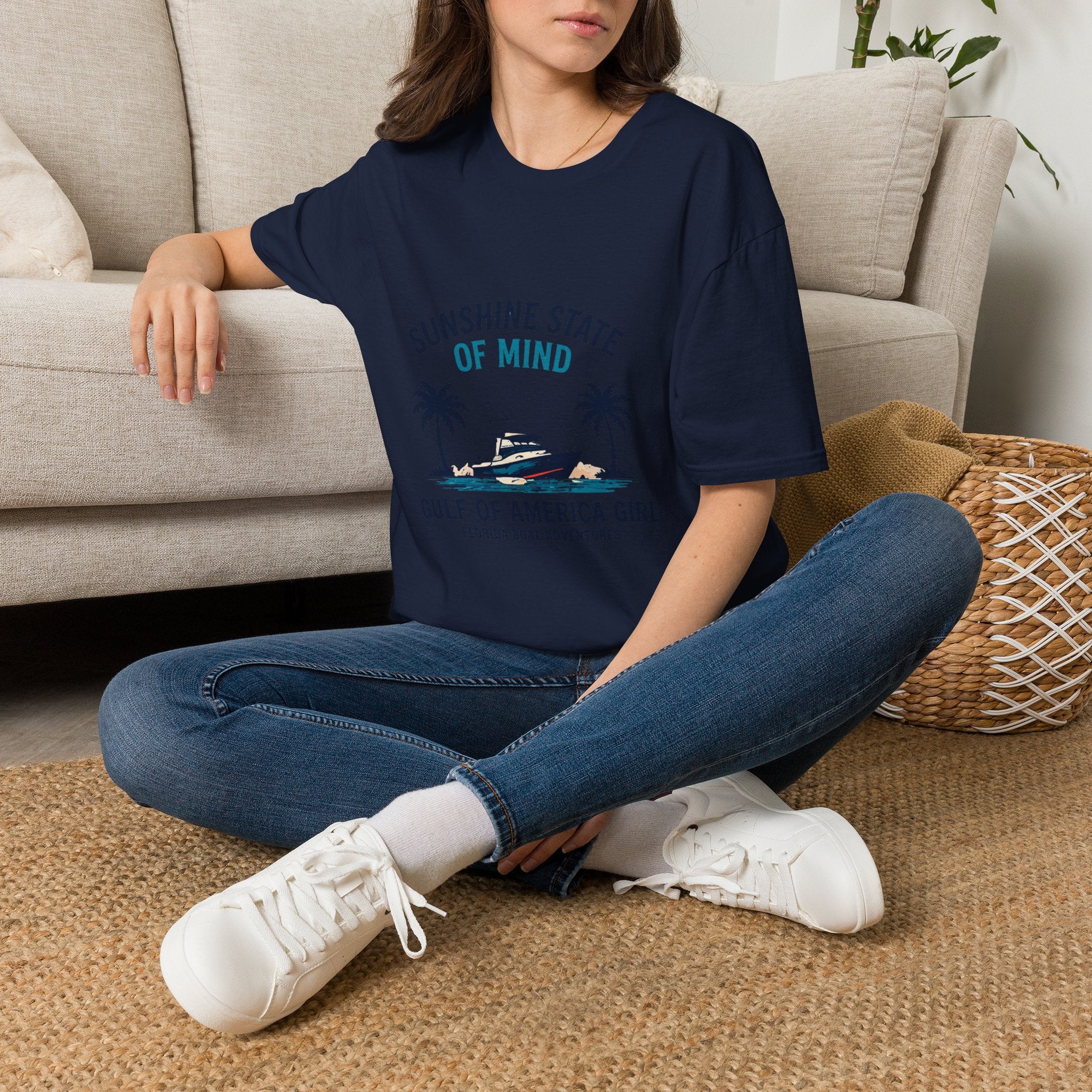 Sunshine State of Mind Tee | Gulf of America Girl | Florida Boat Adventures Boating Shirt for Women | Gildan 6400 T-Shirt