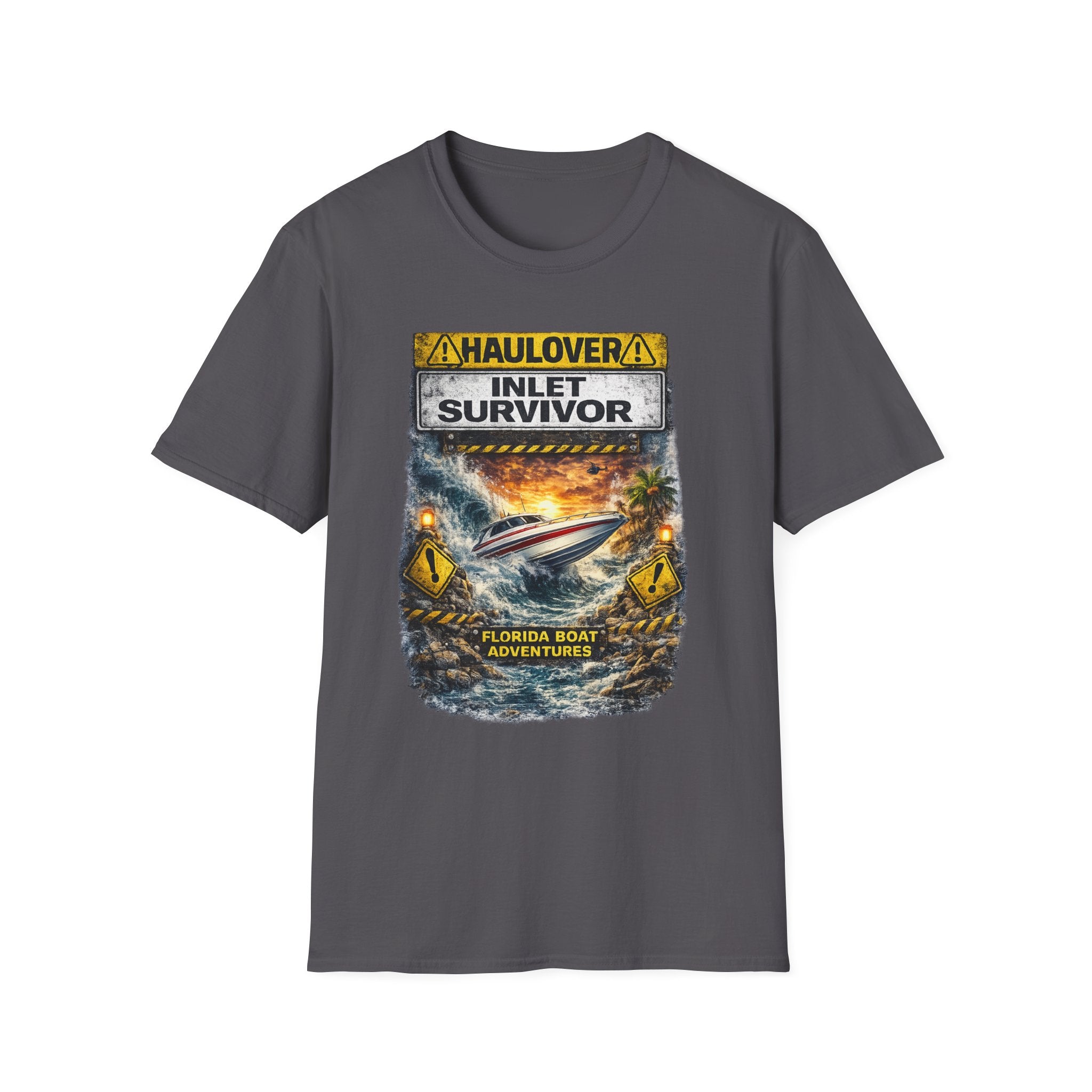 Haulover Inlet Survivor Tee | Miami Florida Boating & Offshore Fishing Shirt for Men | Gildan 6400 South Florida Inlet T-Shirt