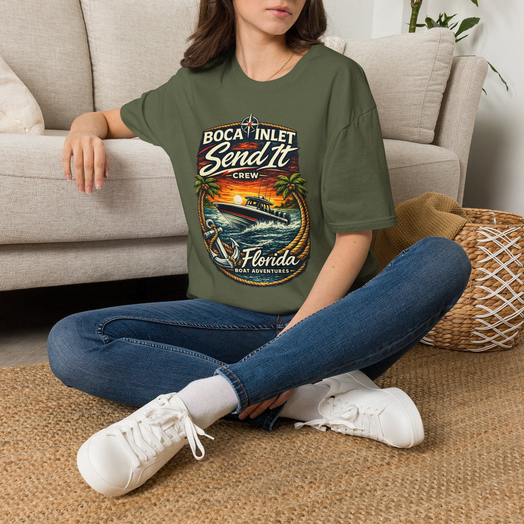 Boca Inlet Coastal Lifestyle Tee | Boca Raton Florida Boating Shirt for Men | Gildan 6400 South Florida T-Shirt