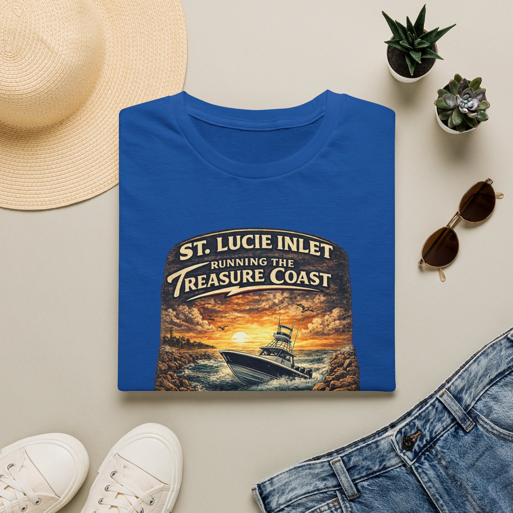 St. Lucie Inlet Adventure Begins Tee | Stuart Florida Boating & Offshore Fishing Shirt for Men | Gildan 6400 T-Shirt