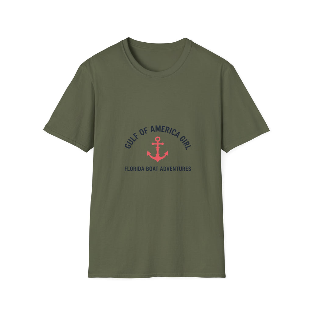 Gulf of America Girl Anchor Tee | Florida Boat Adventures Boating Shirt for Women | Gildan 6400 T-Shirt