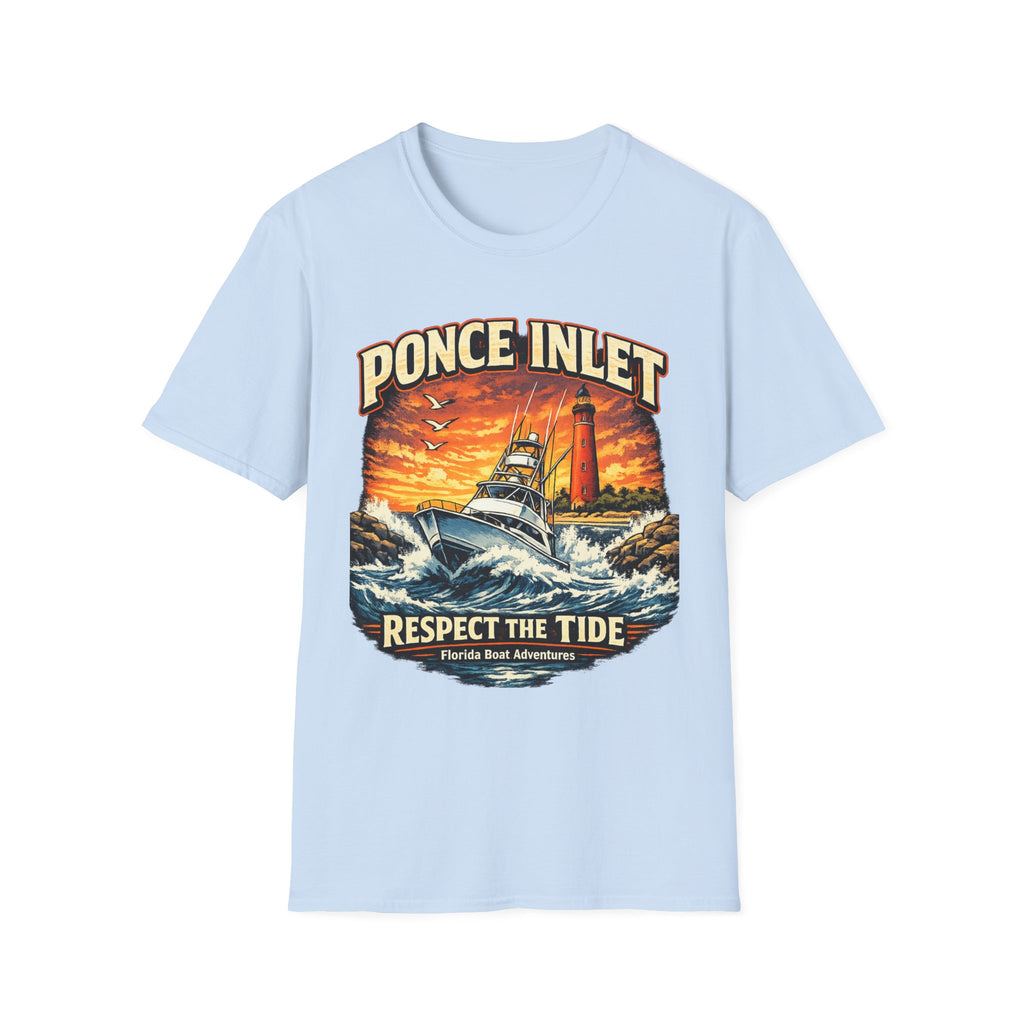 Ponce Inlet Respect the Tide Tee | Daytona Beach & New Smyrna Boating Shirt for Men | Gildan 6400 Florida T-Shirt