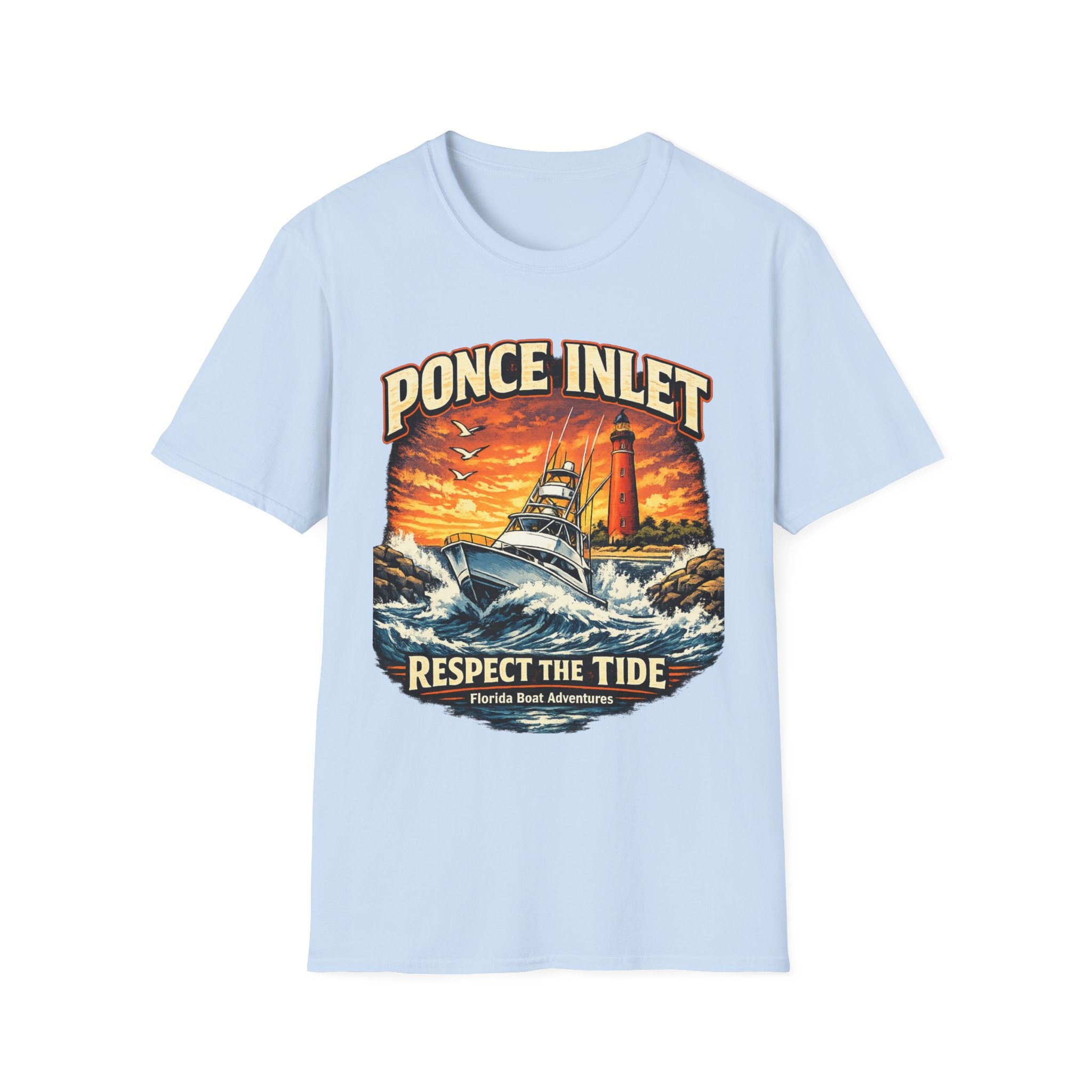 Ponce Inlet Respect the Tide Tee | Daytona Beach & New Smyrna Boating Shirt for Men | Gildan 6400 Florida T-Shirt