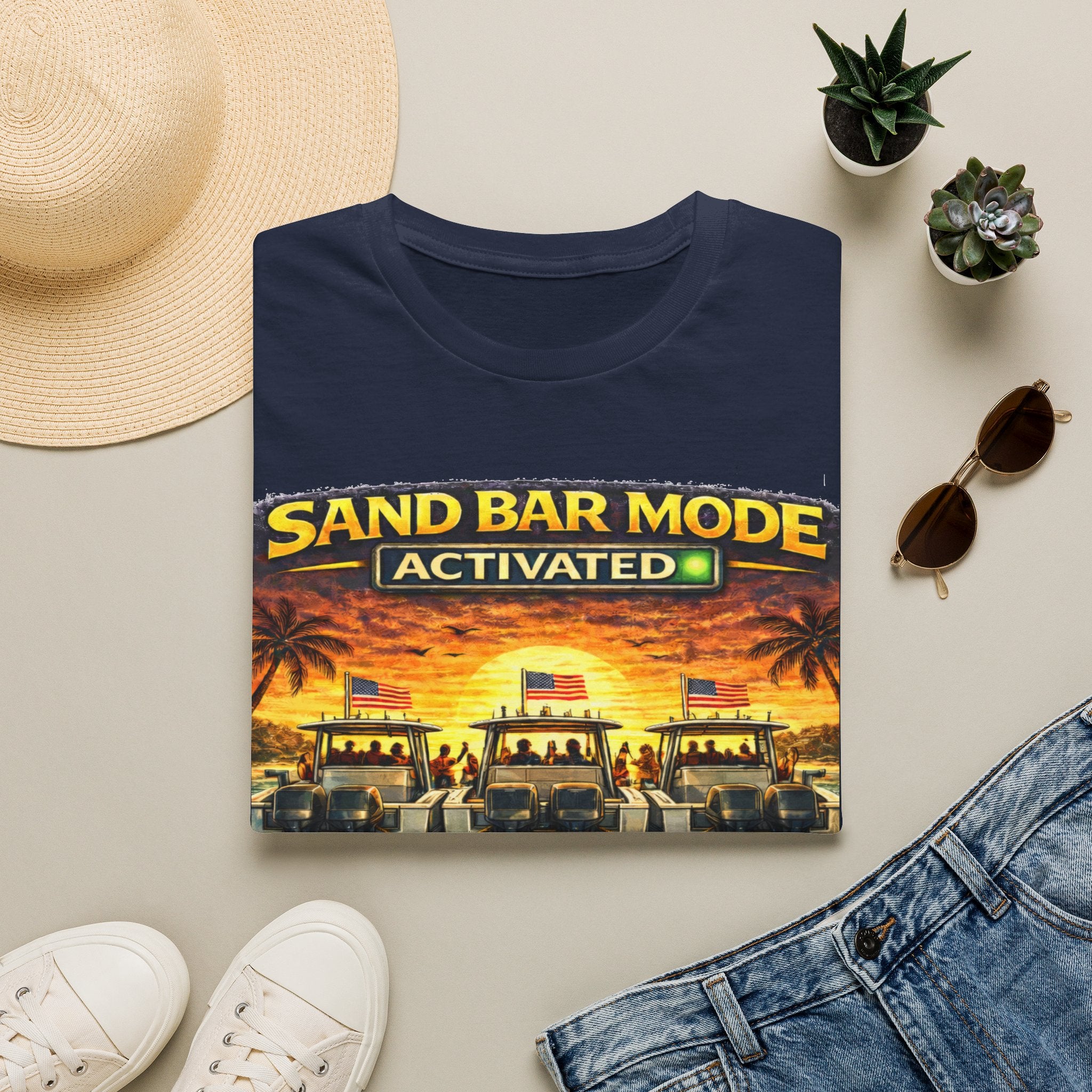 Sandbar Mode Activated Tee | Funny Florida Boating & Sandbar Party Shirt for Men | Gildan 6400 T-Shirt