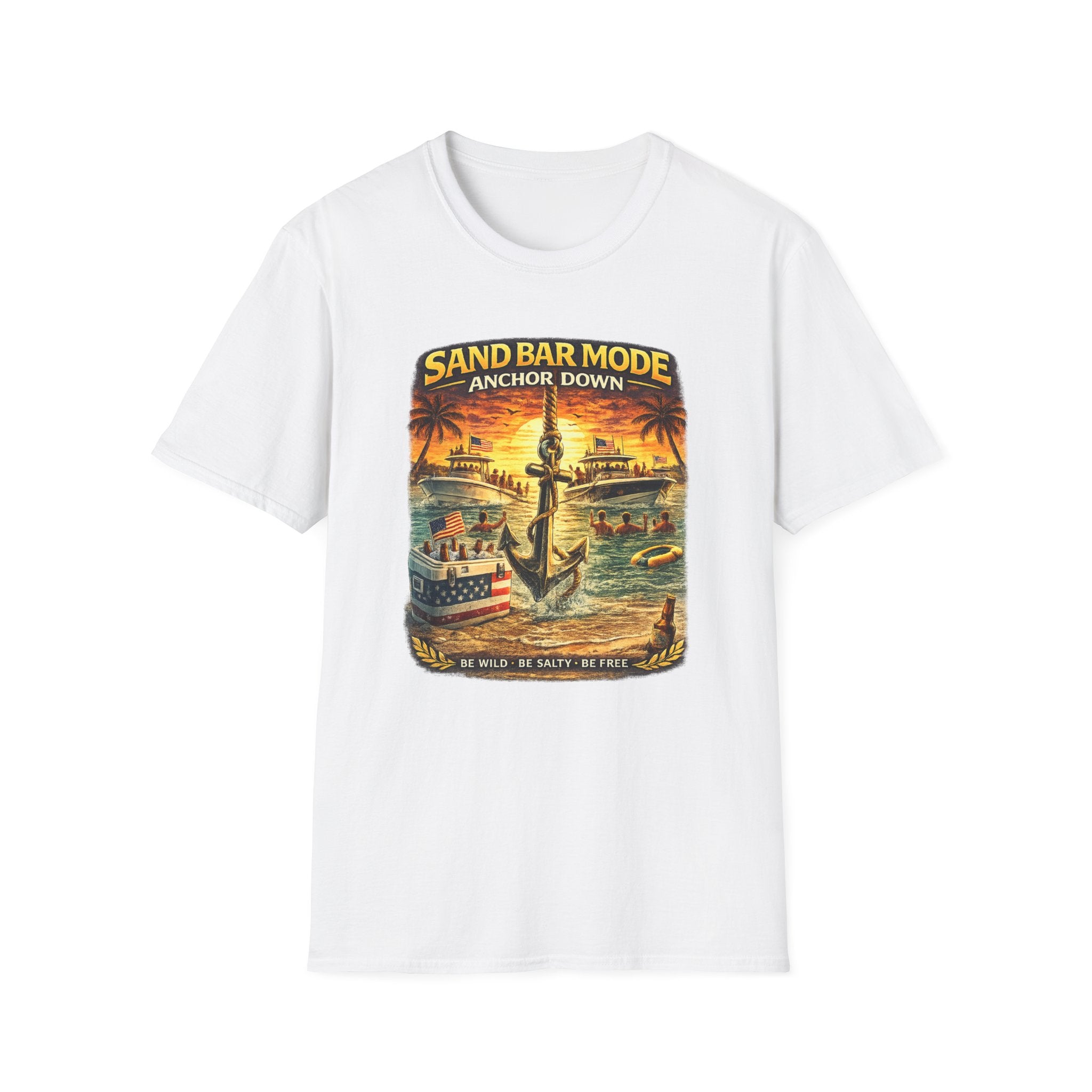 Anchor Down Sandbar Mode Tee | Funny Florida Boating & Sandbar Life Shirt for Men | Gildan 6400 T-Shirt