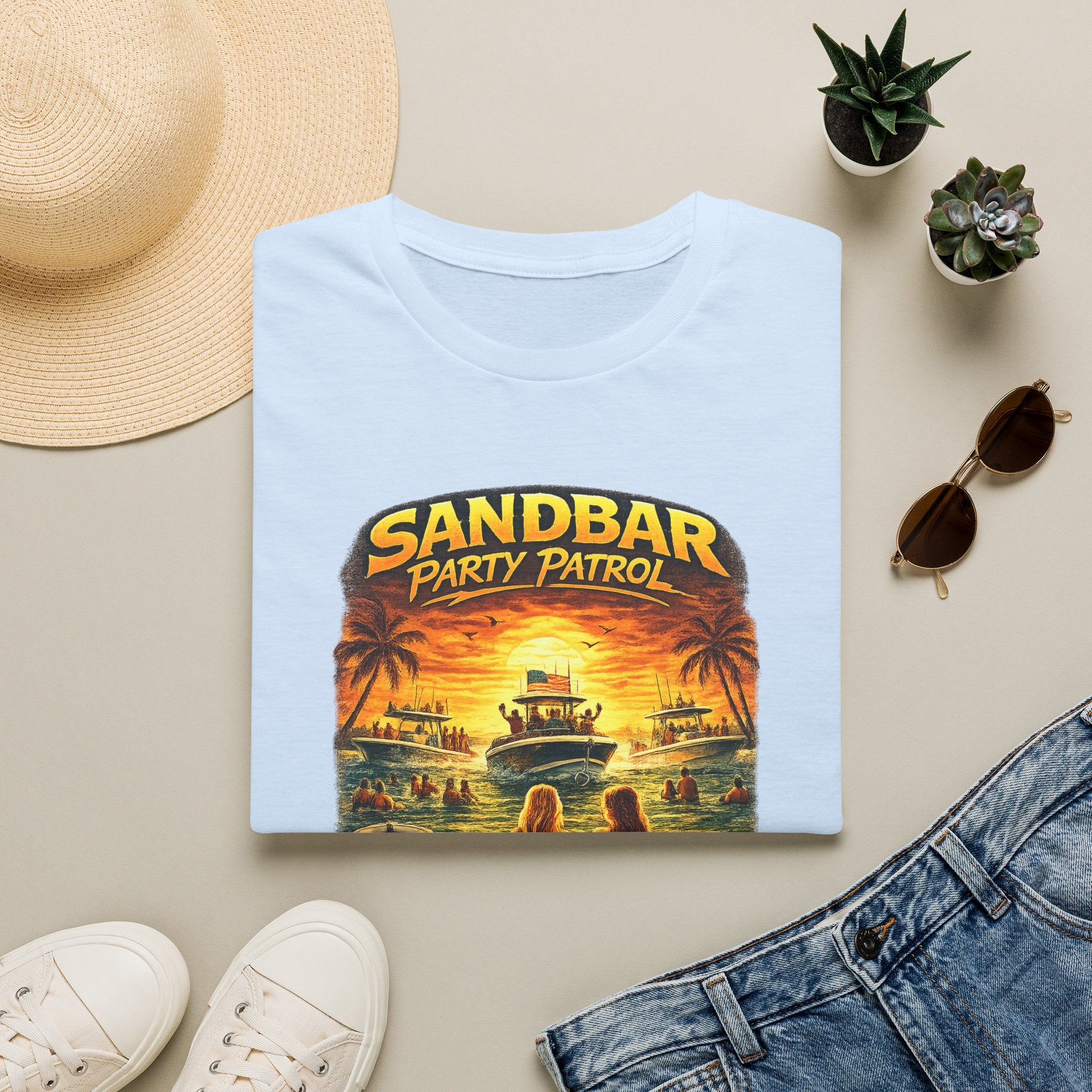 Sandbar Party Patrol Tee | Funny Florida Boating & Boat Party Shirt for Men | Gildan 6400 T-Shirt