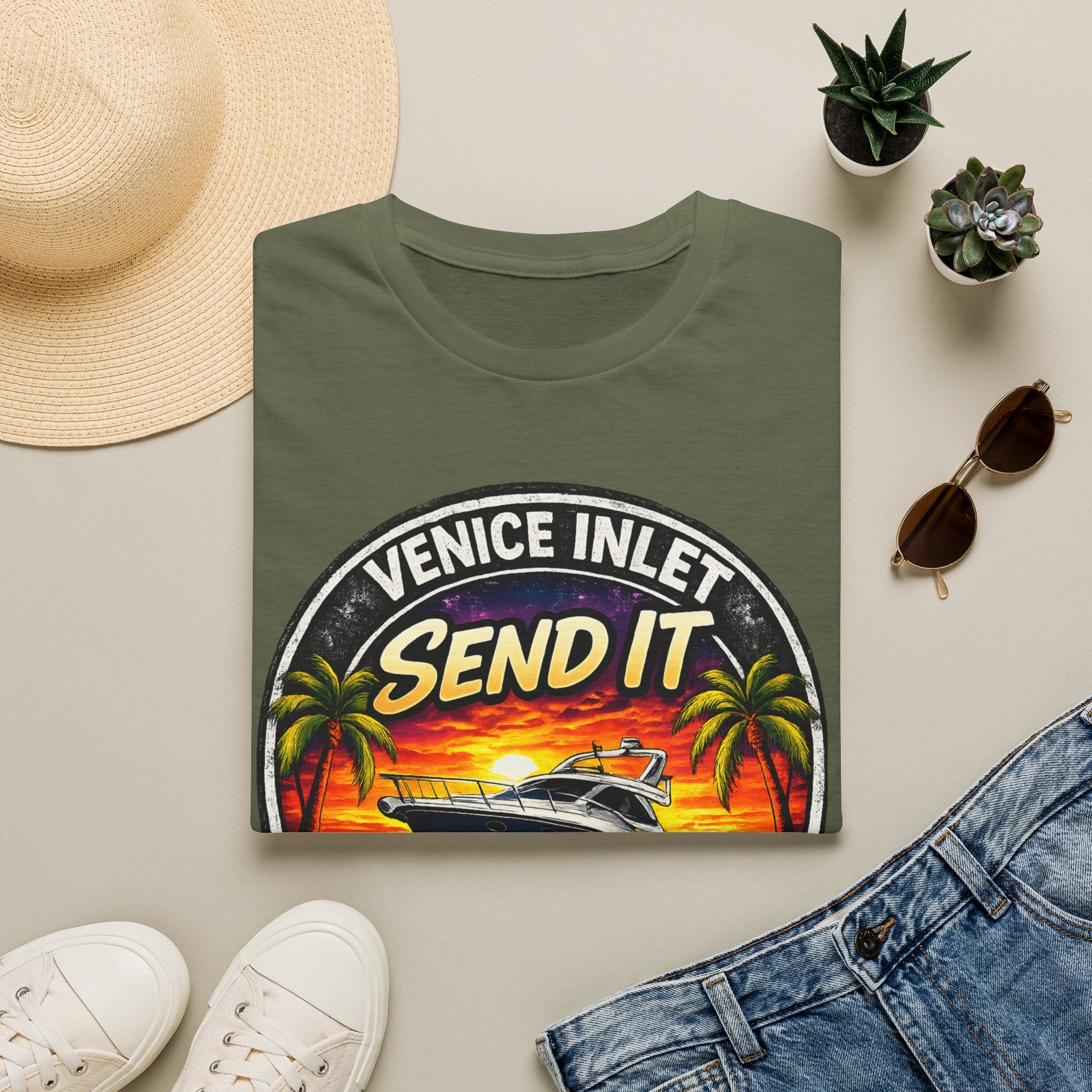 Venice Inlet Florida Tee | Gulf Coast Boating & Offshore Fishing Shirt for Men | Gildan 6400 Venice Florida T-Shirt