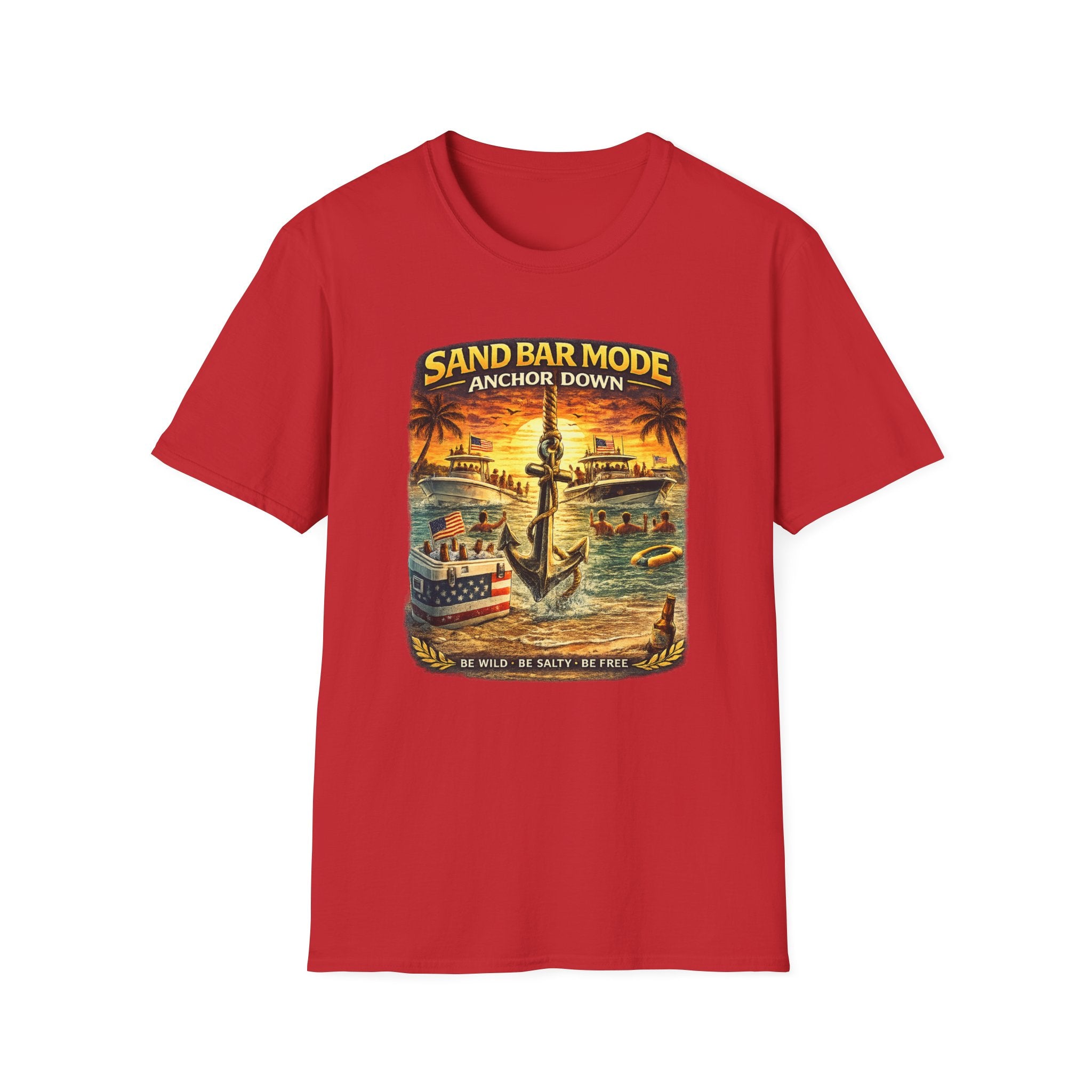 Anchor Down Sandbar Mode Tee | Funny Florida Boating & Sandbar Life Shirt for Men | Gildan 6400 T-Shirt