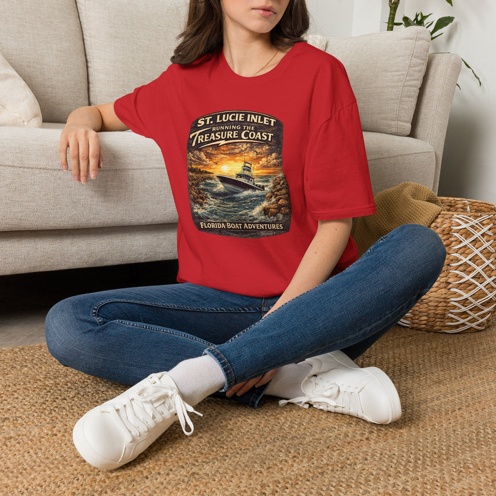 St. Lucie Inlet Adventure Begins Tee | Stuart Florida Boating & Offshore Fishing Shirt for Men | Gildan 6400 T-Shirt