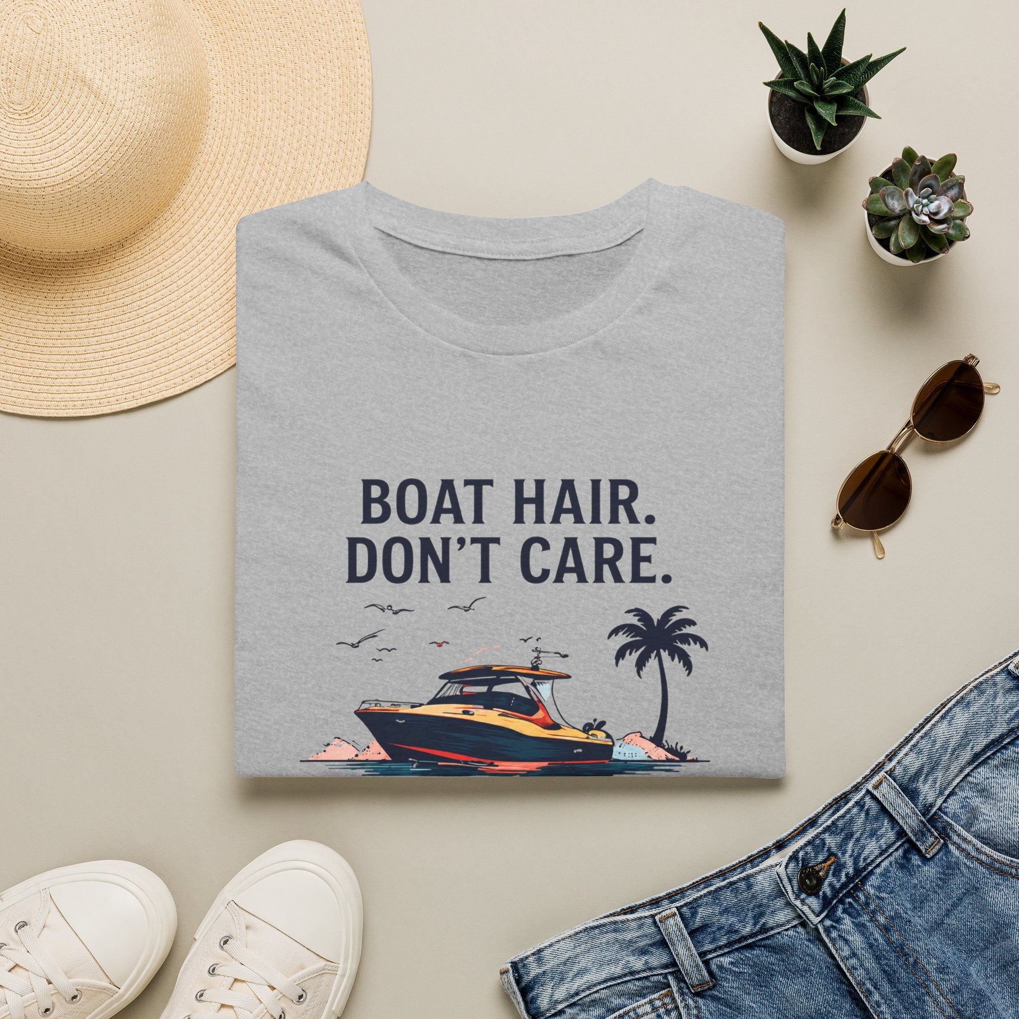 Boat Hair Don't Care Tee | Gulf of America Girl | Florida Boat Adventures Boating Shirt for Women | Gildan 6400 T-Shirt