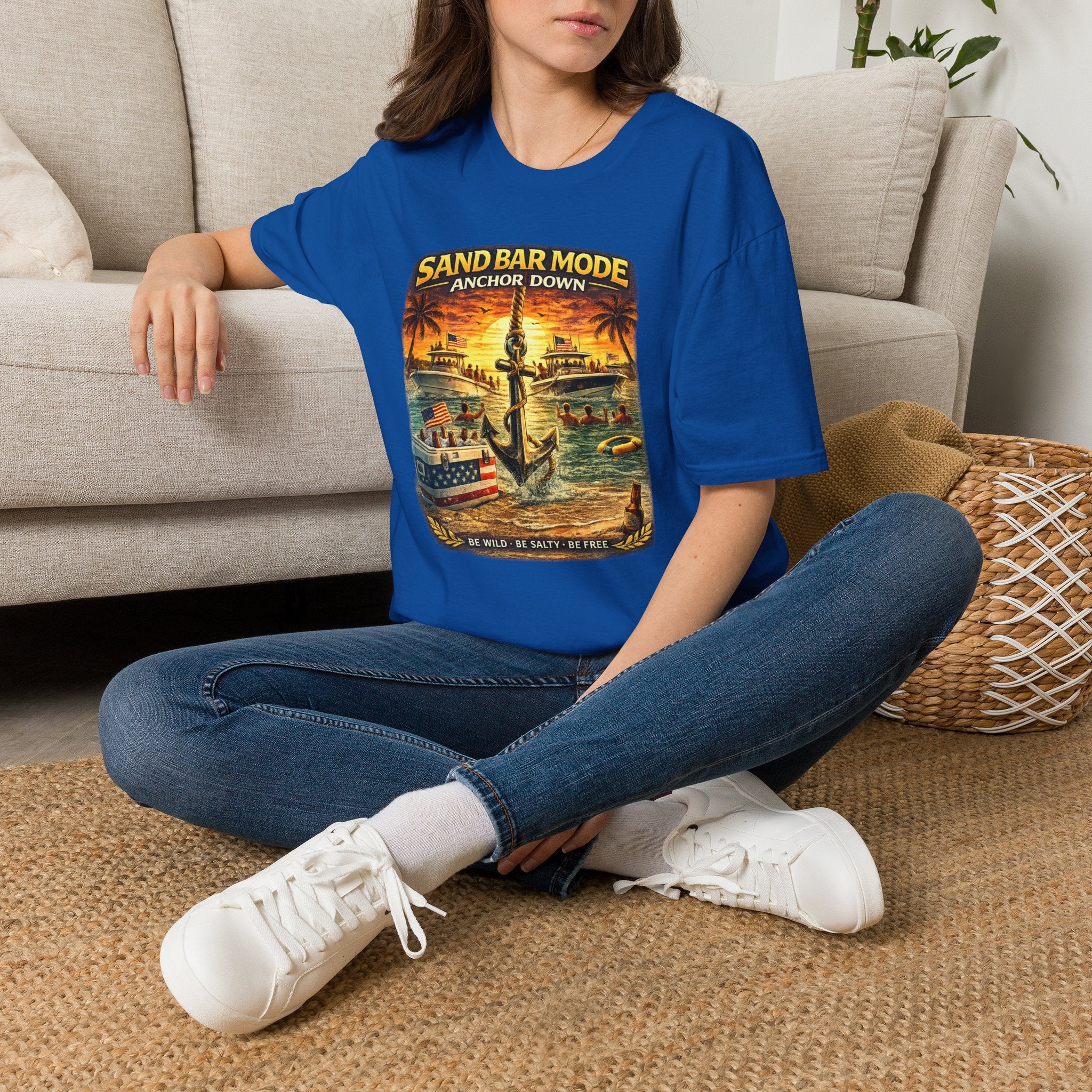 Anchor Down Sandbar Mode Tee | Funny Florida Boating & Sandbar Life Shirt for Men | Gildan 6400 T-Shirt