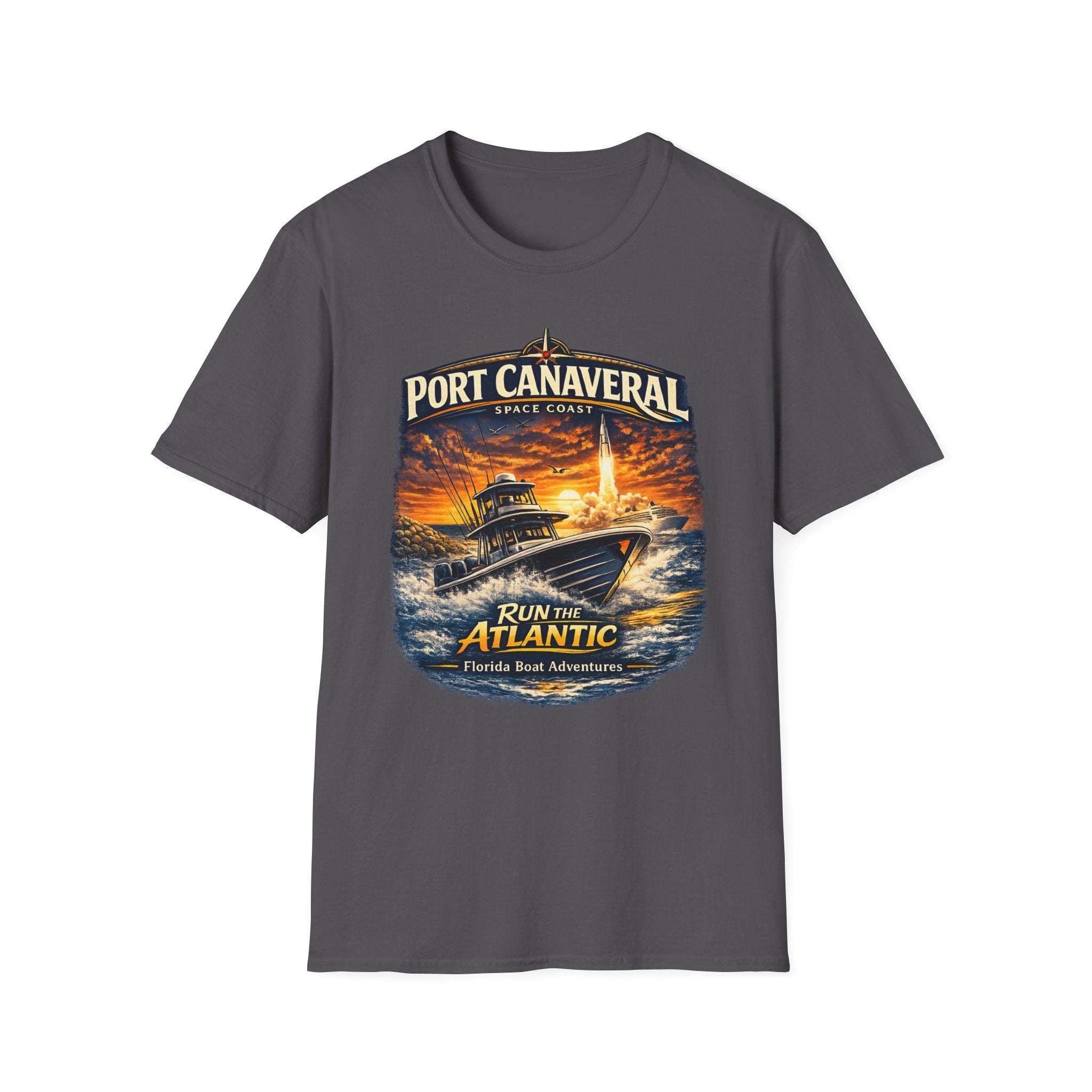 Port Canaveral Space Coast Boating Tee | Cape Canaveral Atlantic Fishing Shirt for Men | Gildan 6400 Florida T-Shirt