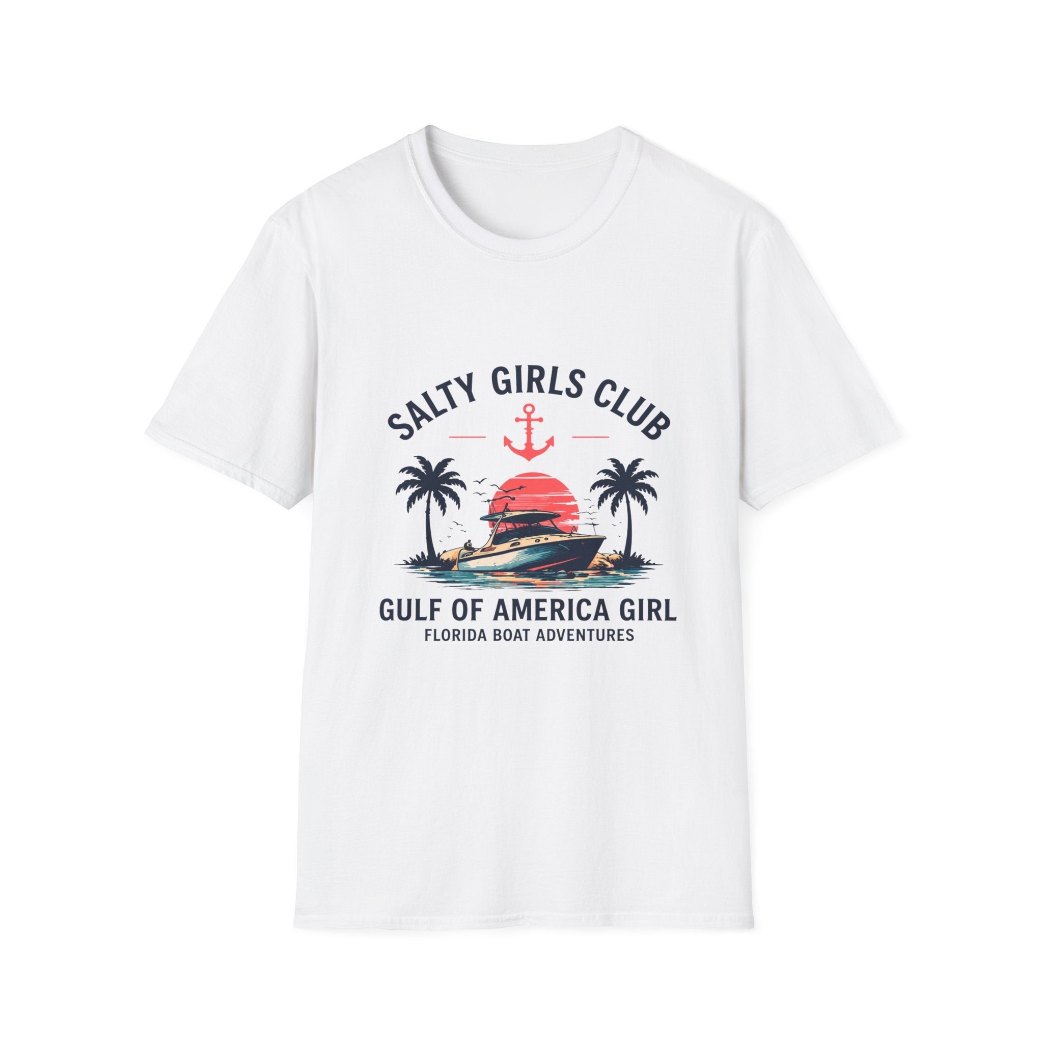 Salty Girls Club Tee | Gulf of America Girl | Florida Boat Adventures Boating Shirt for Women | Gildan 6400 T-Shirt