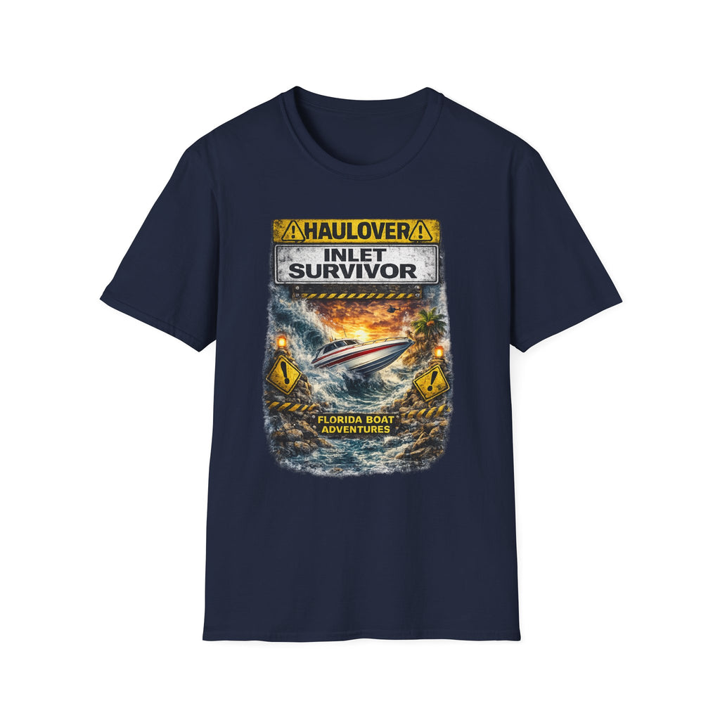 Haulover Inlet Survivor Tee | Miami Florida Boating & Offshore Fishing Shirt for Men | Gildan 6400 South Florida Inlet T-Shirt