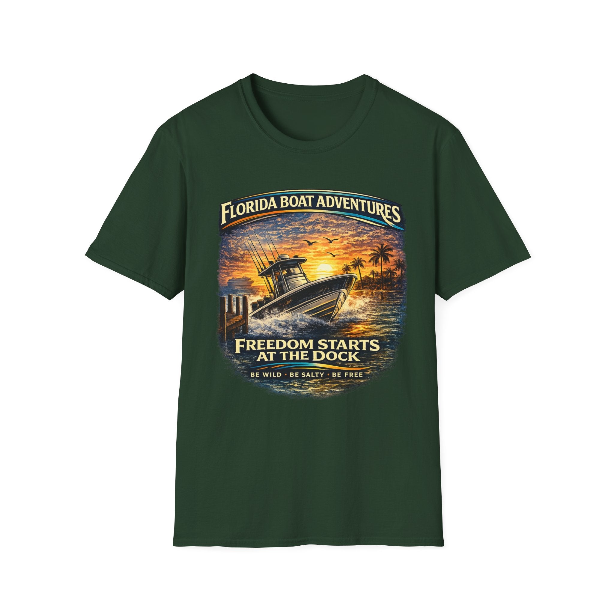 Freedom Starts at the Dock Tee | Florida Boating Lifestyle & Offshore Fishing Shirt for Men | Gildan 6400 T-Shirt