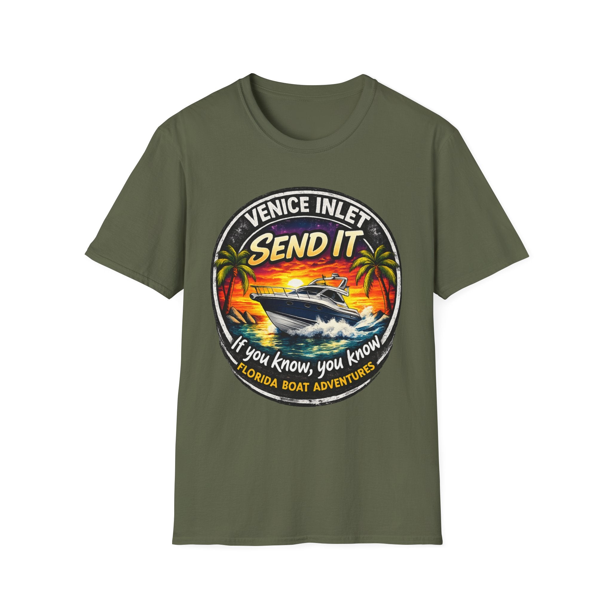 Venice Inlet Florida Tee | Gulf Coast Boating & Offshore Fishing Shirt for Men | Gildan 6400 Venice Florida T-Shirt