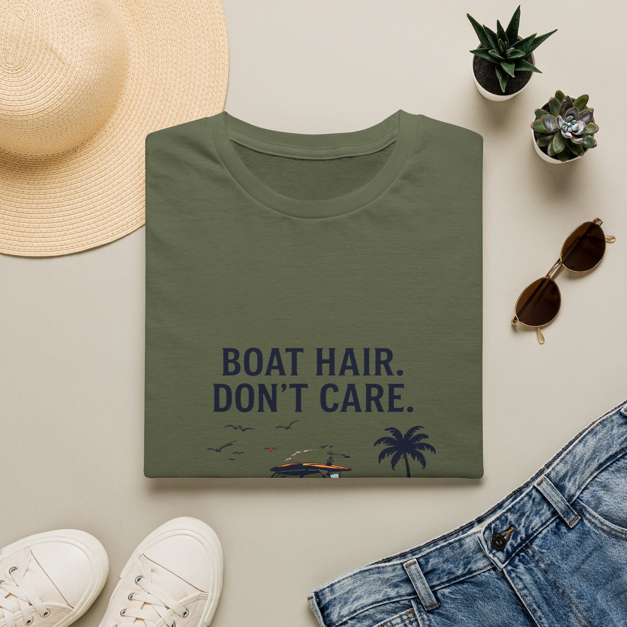 Boat Hair Don't Care Tee | Gulf of America Girl | Florida Boat Adventures Boating Shirt for Women | Gildan 6400 T-Shirt