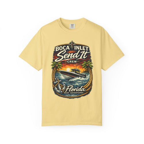Boca Inlet Coastal Lifestyle Tee | Boca Raton Florida Boating Shirt for Men | Comfort Colors 1717 South Florida T-Shirt