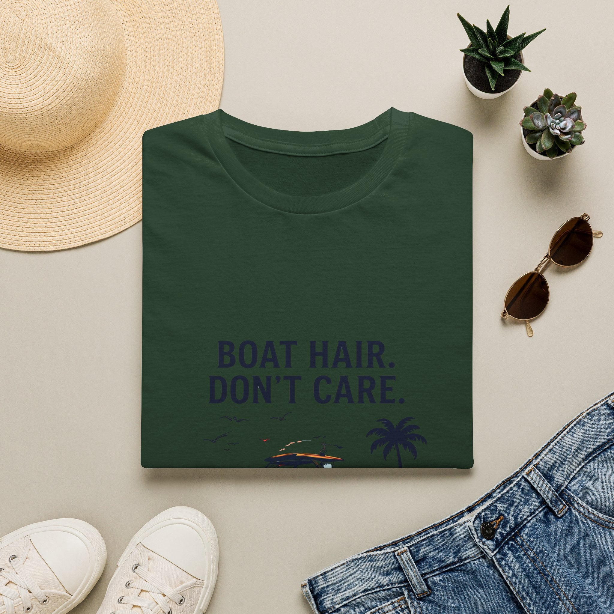 Boat Hair Don't Care Tee | Gulf of America Girl | Florida Boat Adventures Boating Shirt for Women | Gildan 6400 T-Shirt