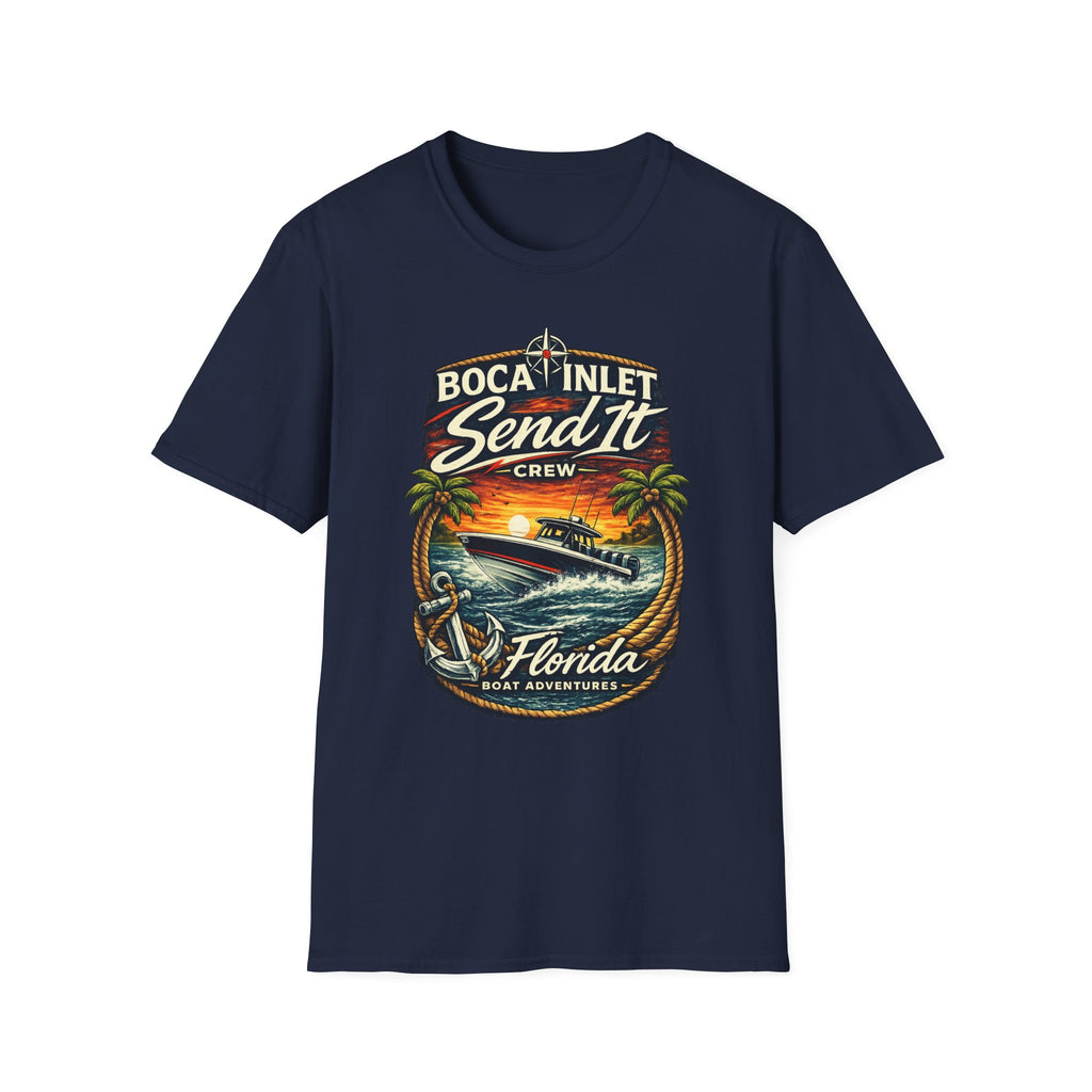 Boca Inlet Coastal Lifestyle Tee | Boca Raton Florida Boating Shirt for Men | Gildan 6400 South Florida T-Shirt