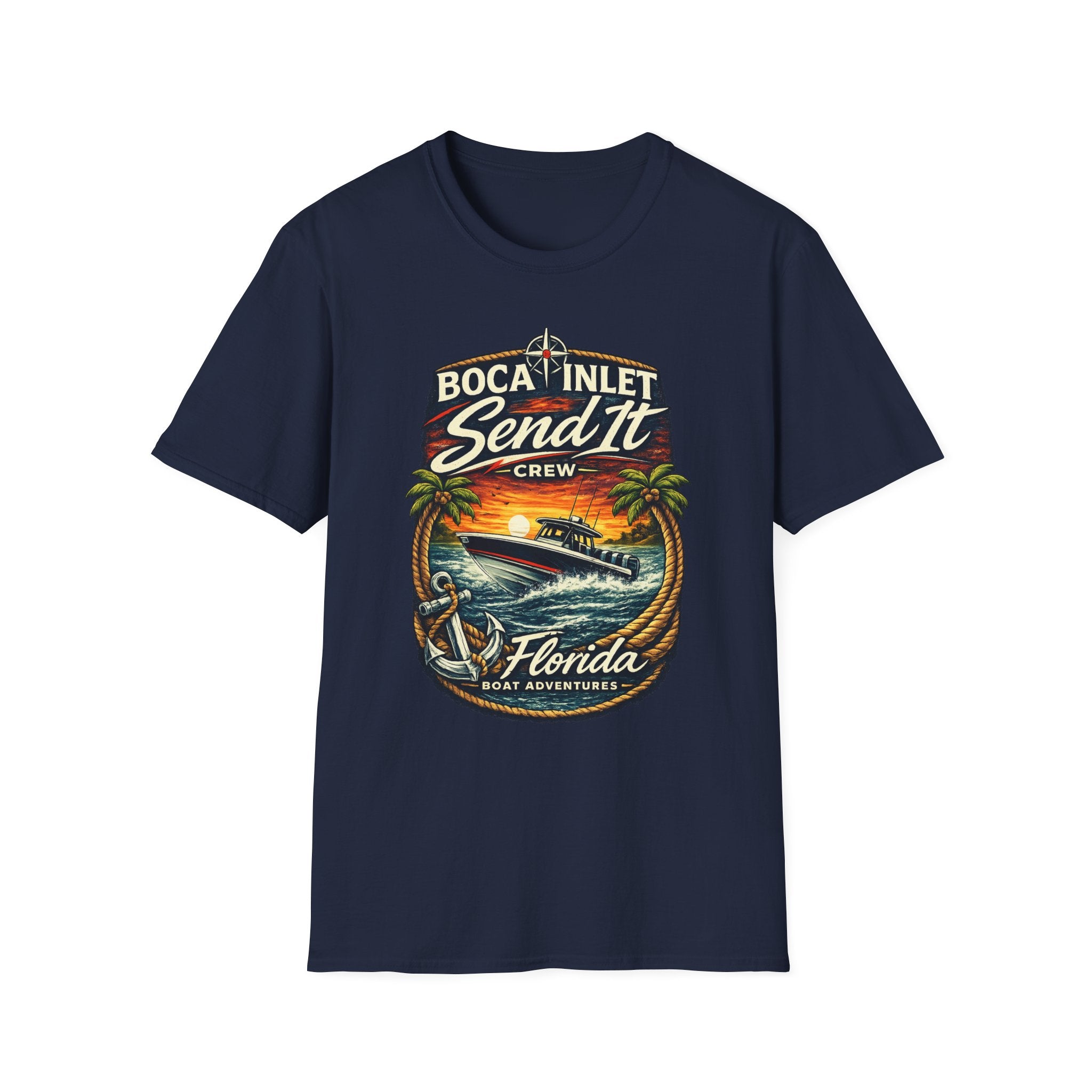 Boca Inlet Coastal Lifestyle Tee | Boca Raton Florida Boating Shirt for Men | Gildan 6400 South Florida T-Shirt