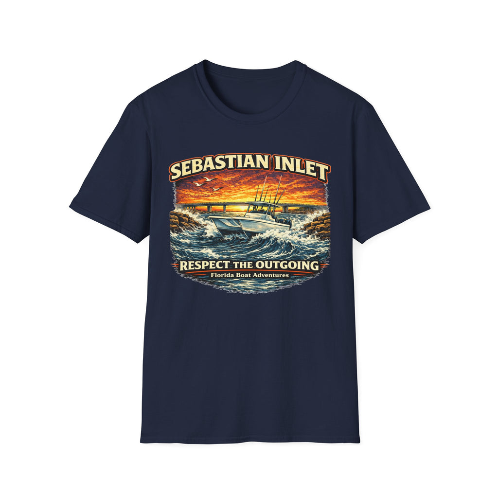 Sebastian Inlet Respect the Outgoing Tee | Florida Fishing & Boating Shirt for Men | Gildan 6400 Space Coast T-Shirt