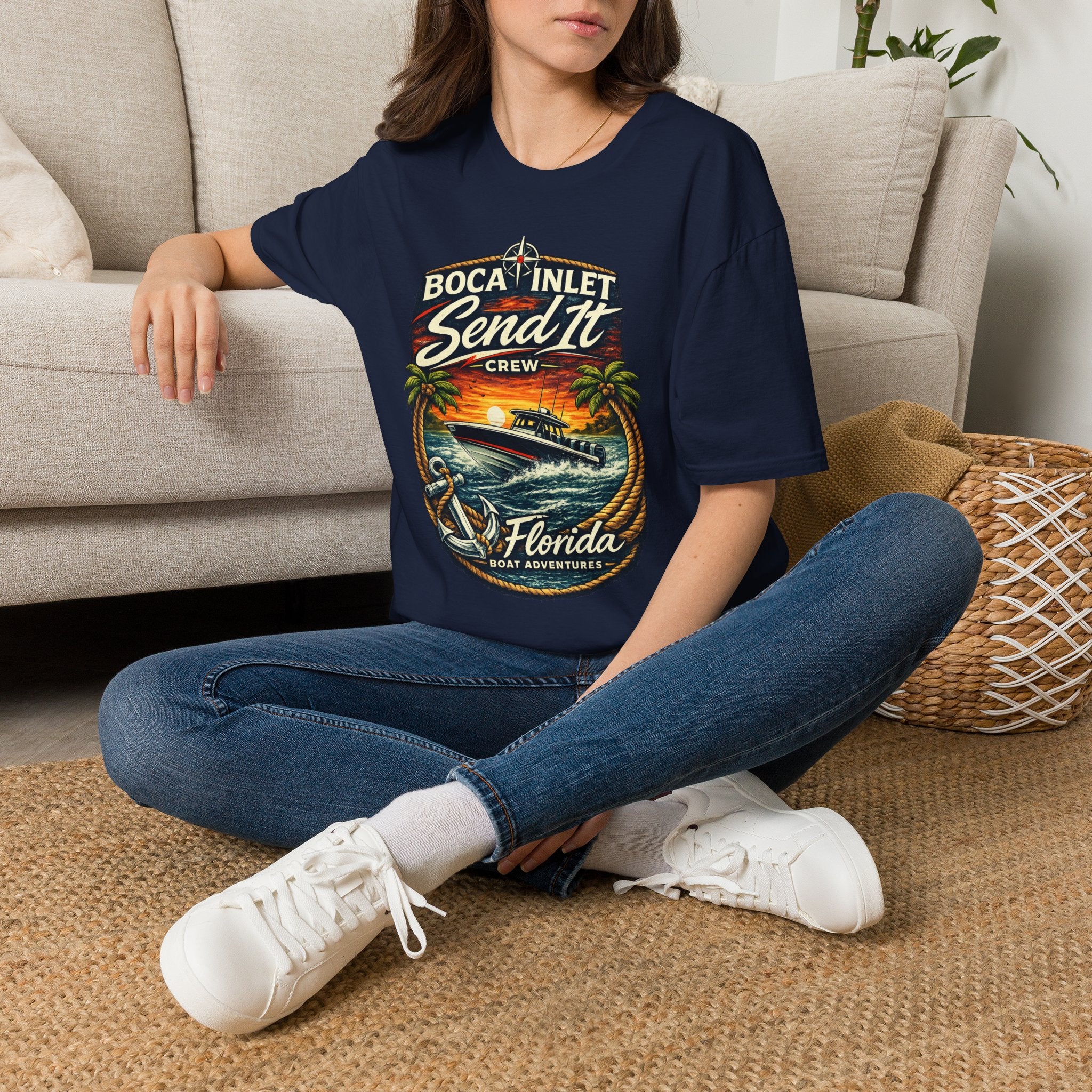 Boca Inlet Coastal Lifestyle Tee | Boca Raton Florida Boating Shirt for Men | Gildan 6400 South Florida T-Shirt