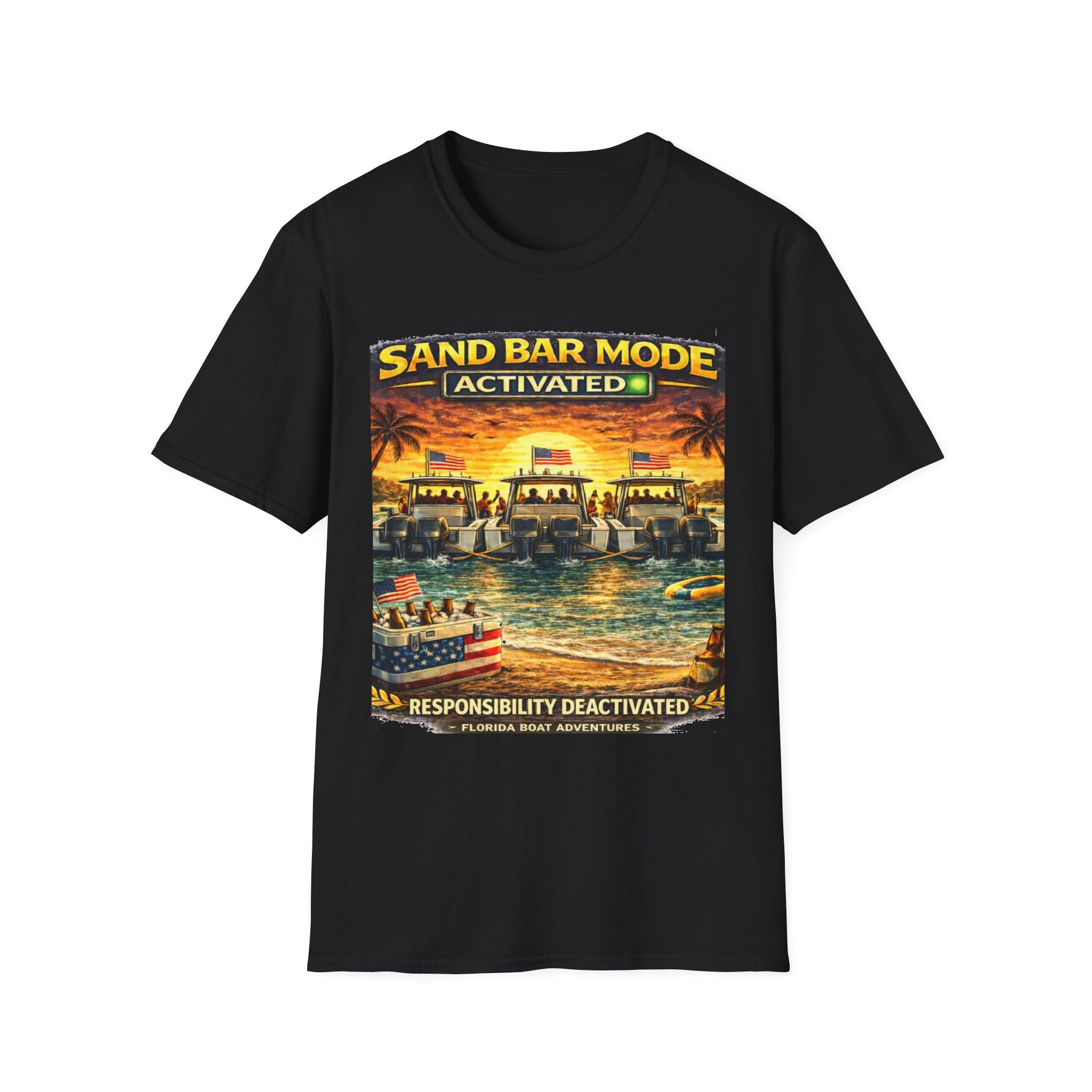 Sandbar Mode Activated Tee | Funny Florida Boating & Sandbar Party Shirt for Men | Gildan 6400 T-Shirt
