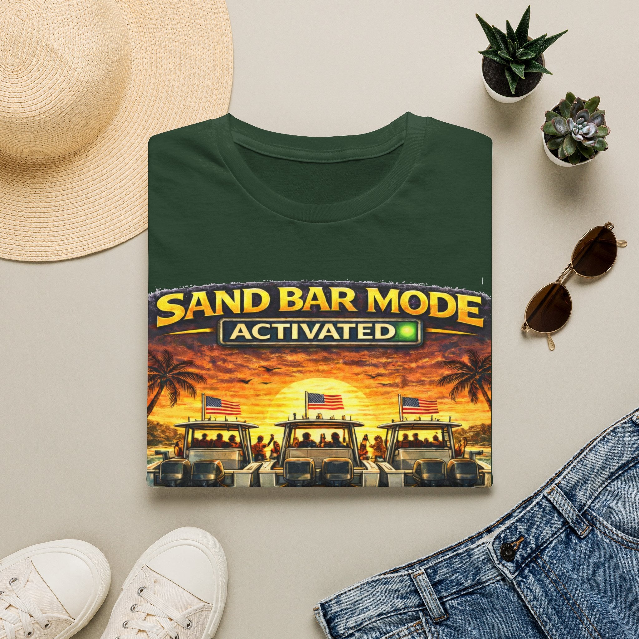Sandbar Mode Activated Tee | Funny Florida Boating & Sandbar Party Shirt for Men | Gildan 6400 T-Shirt