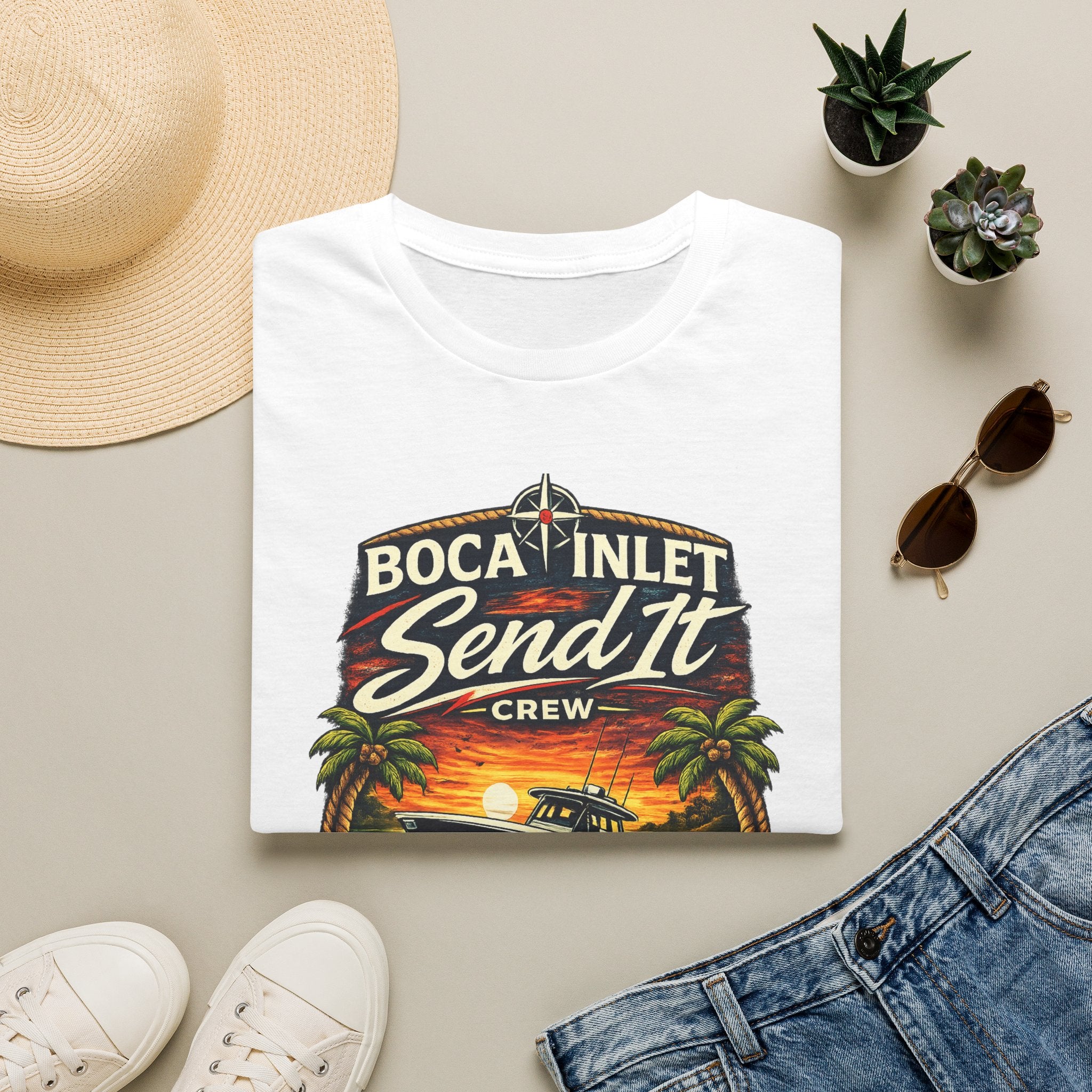 Boca Inlet Coastal Lifestyle Tee | Boca Raton Florida Boating Shirt for Men | Gildan 6400 South Florida T-Shirt