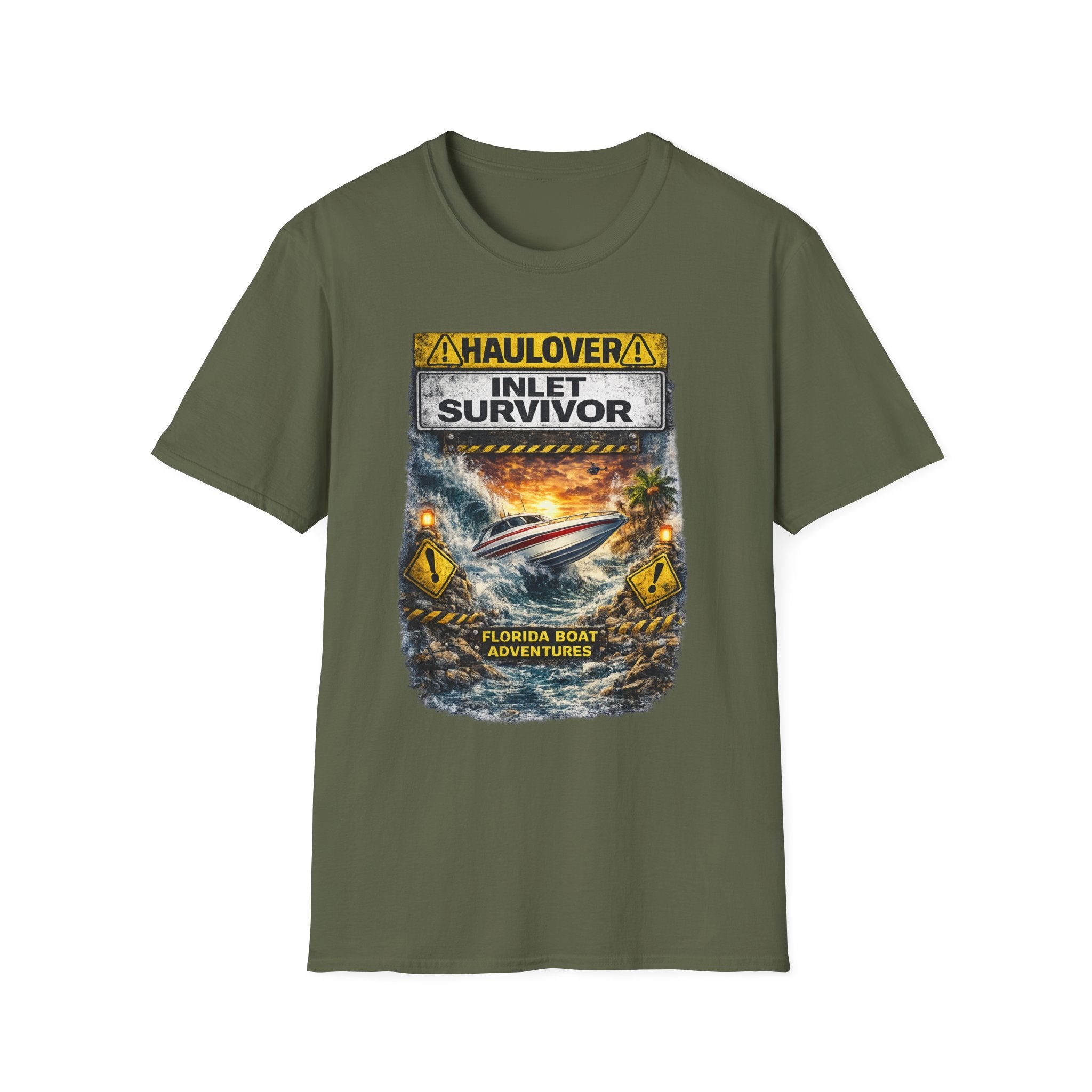 Haulover Inlet Survivor Tee | Miami Florida Boating & Offshore Fishing Shirt for Men | Gildan 6400 South Florida Inlet T-Shirt