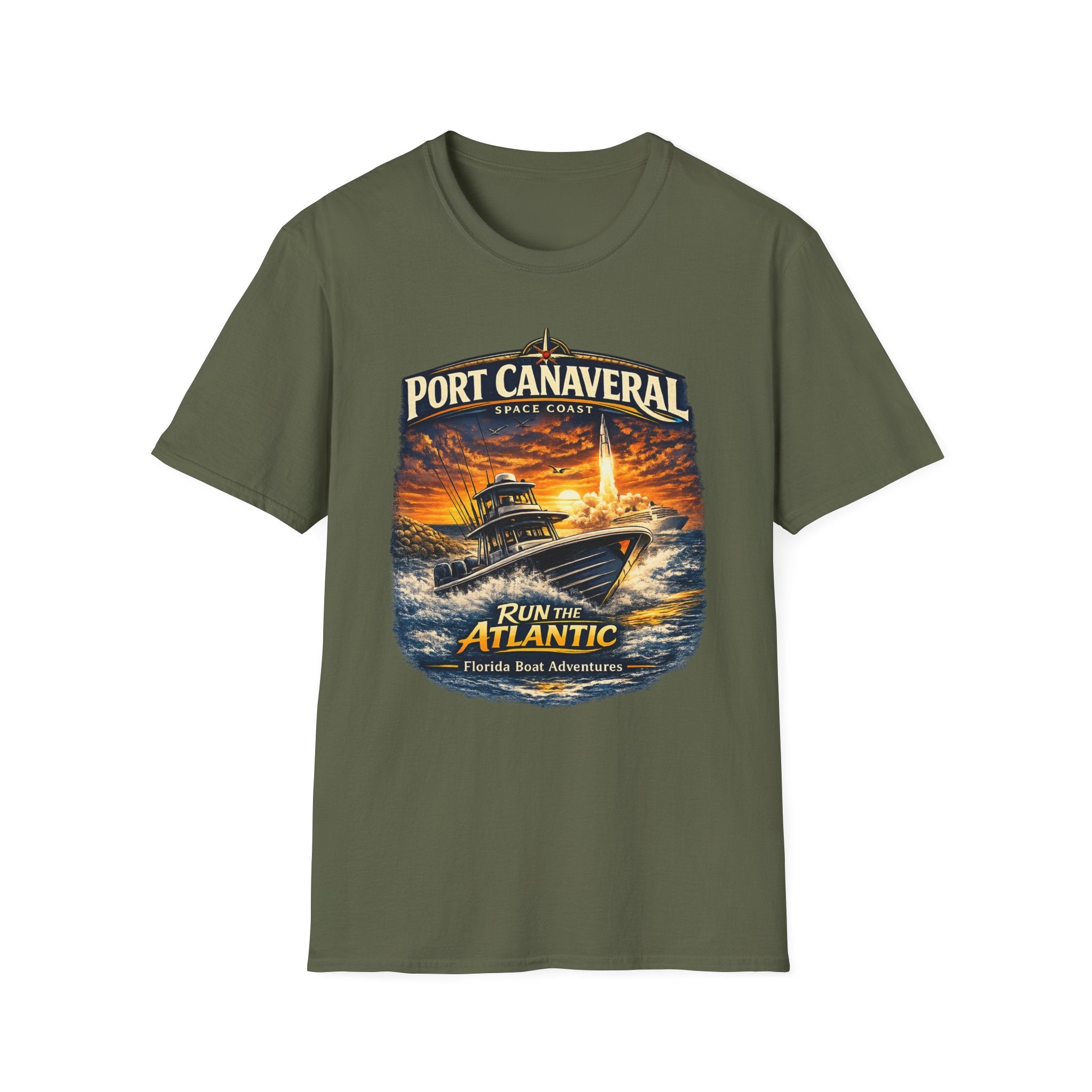 Port Canaveral Space Coast Boating Tee | Cape Canaveral Atlantic Fishing Shirt for Men | Gildan 6400 Florida T-Shirt