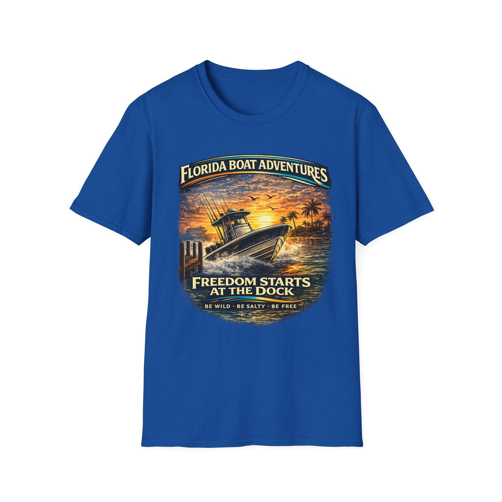 Freedom Starts at the Dock Tee | Florida Boating Lifestyle & Offshore Fishing Shirt for Men | Gildan 6400 T-Shirt