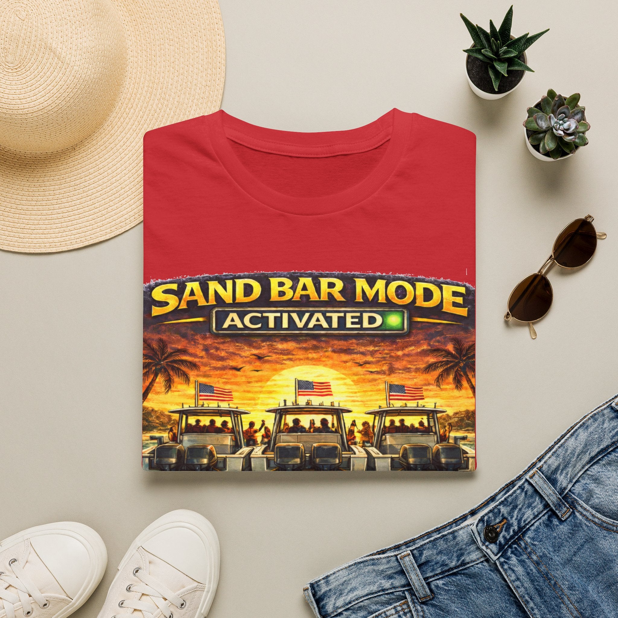 Sandbar Mode Activated Tee | Funny Florida Boating & Sandbar Party Shirt for Men | Gildan 6400 T-Shirt
