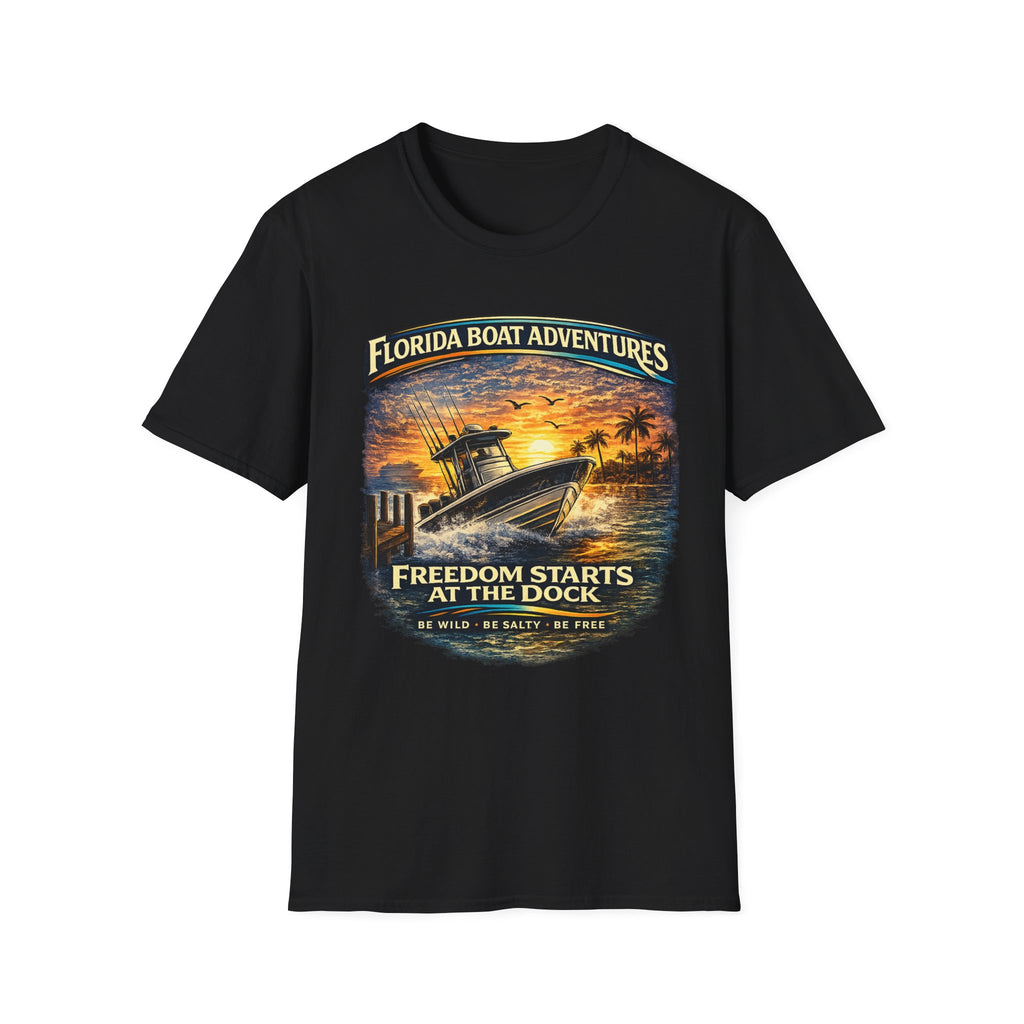 Freedom Starts at the Dock Tee | Florida Boating Lifestyle & Offshore Fishing Shirt for Men | Gildan 6400 T-Shirt