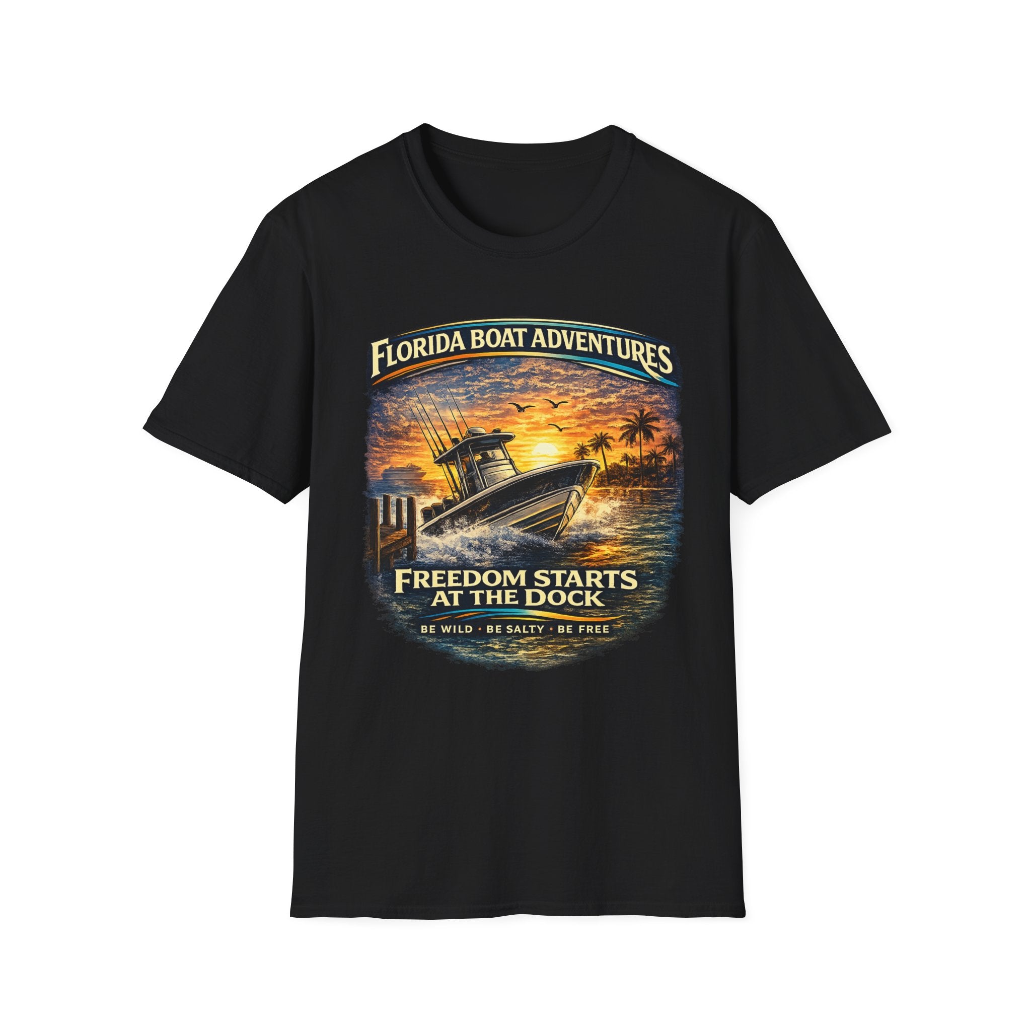 Freedom Starts at the Dock Tee | Florida Boating Lifestyle & Offshore Fishing Shirt for Men | Gildan 6400 T-Shirt