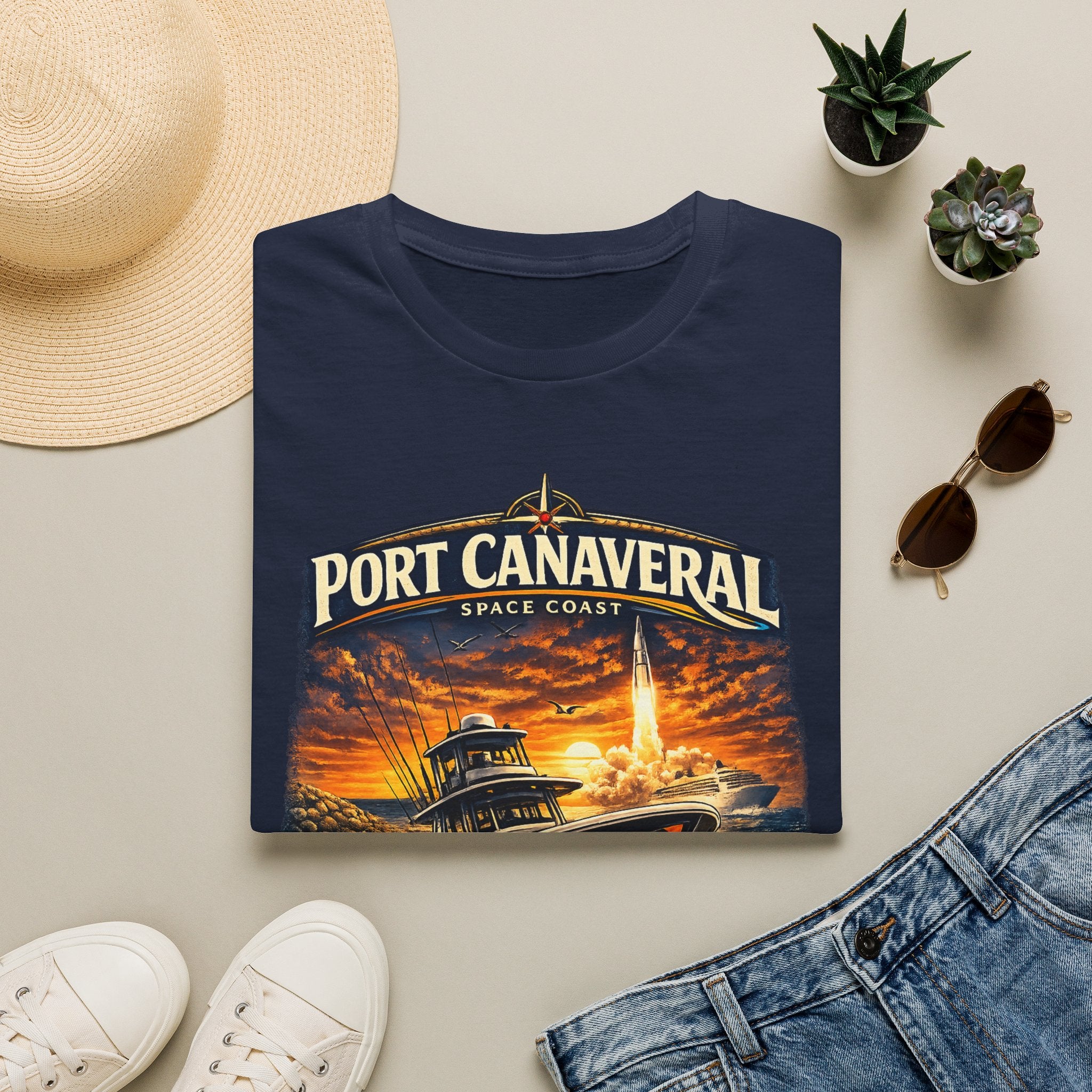 Port Canaveral Space Coast Boating Tee | Cape Canaveral Atlantic Fishing Shirt for Men | Gildan 6400 Florida T-Shirt