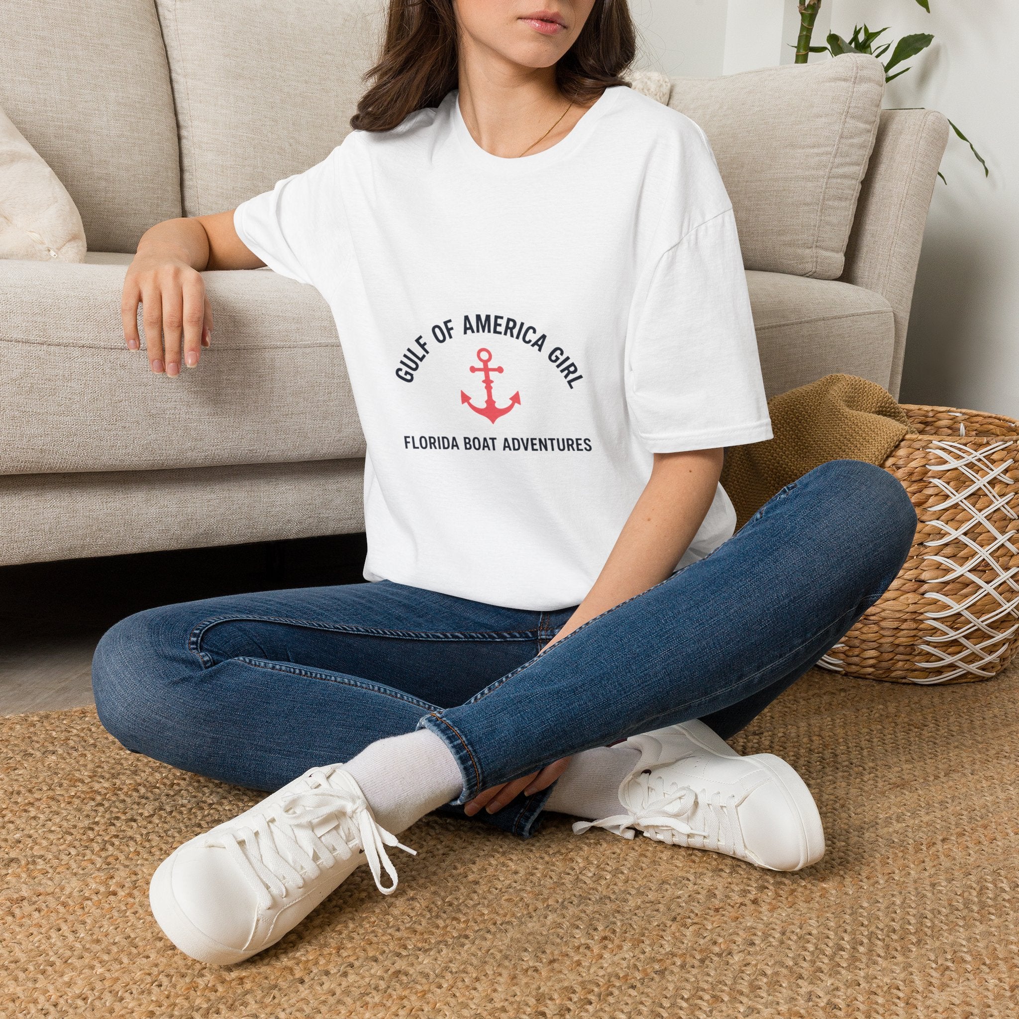 Gulf of America Girl Anchor Tee | Florida Boat Adventures Boating Shirt for Women | Gildan 6400 T-Shirt
