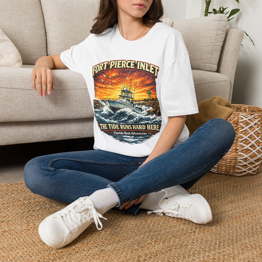 Fort Pierce Inlet Respect the Current Tee | Treasure Coast Florida Boating & Fishing Shirt for Men | Gildan 6400 T-Shirt