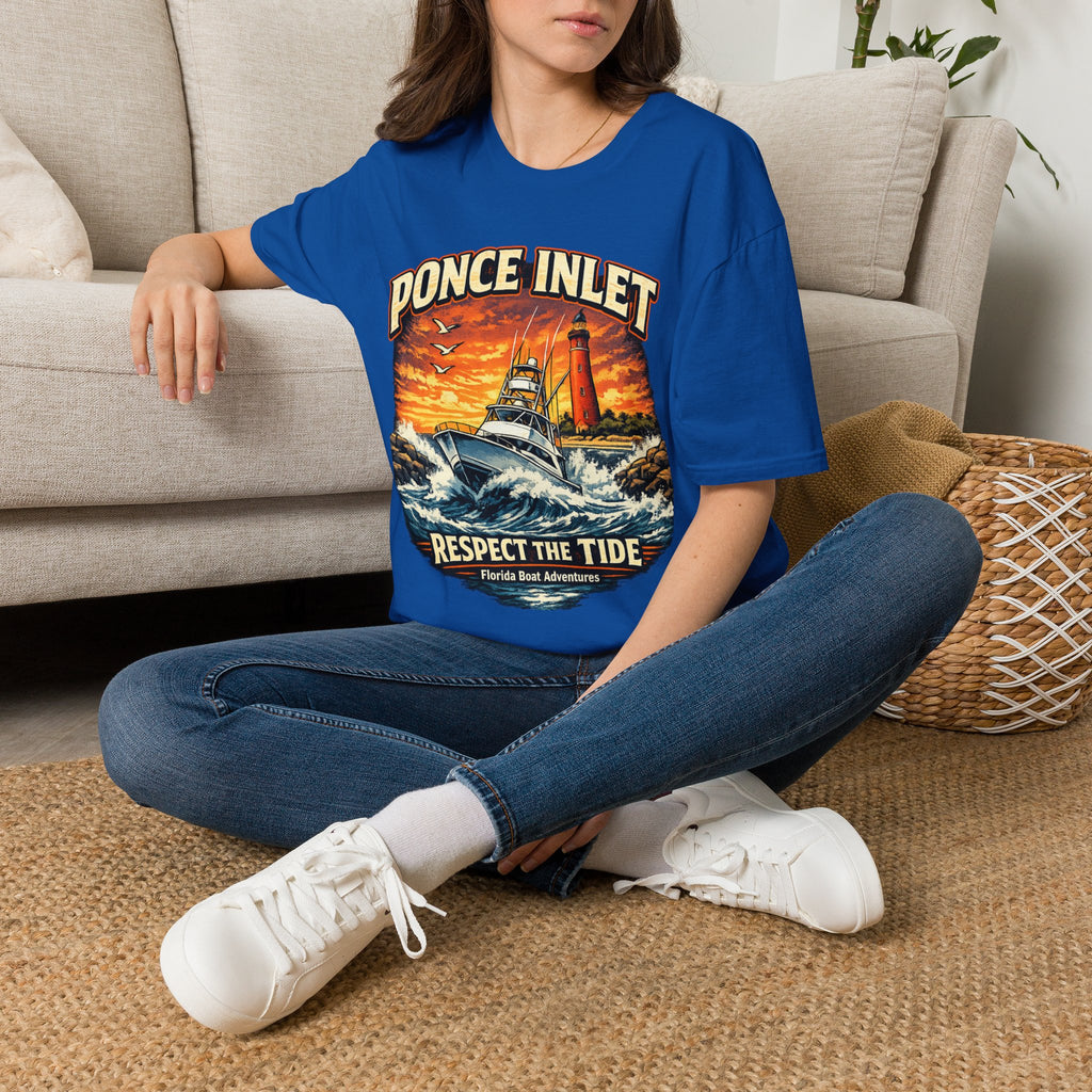 Ponce Inlet Respect the Tide Tee | Daytona Beach & New Smyrna Boating Shirt for Men | Gildan 6400 Florida T-Shirt