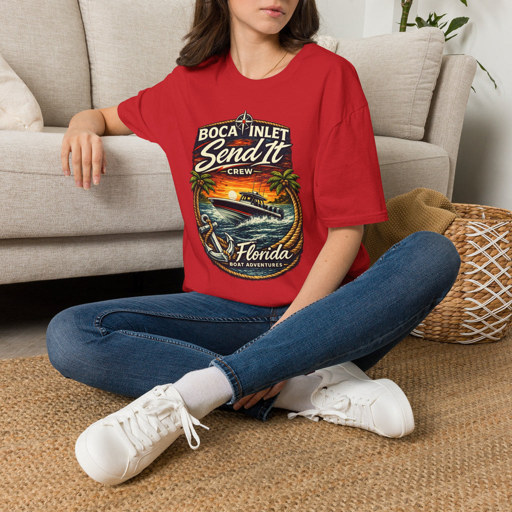 Boca Inlet Coastal Lifestyle Tee | Boca Raton Florida Boating Shirt for Men | Gildan 6400 South Florida T-Shirt