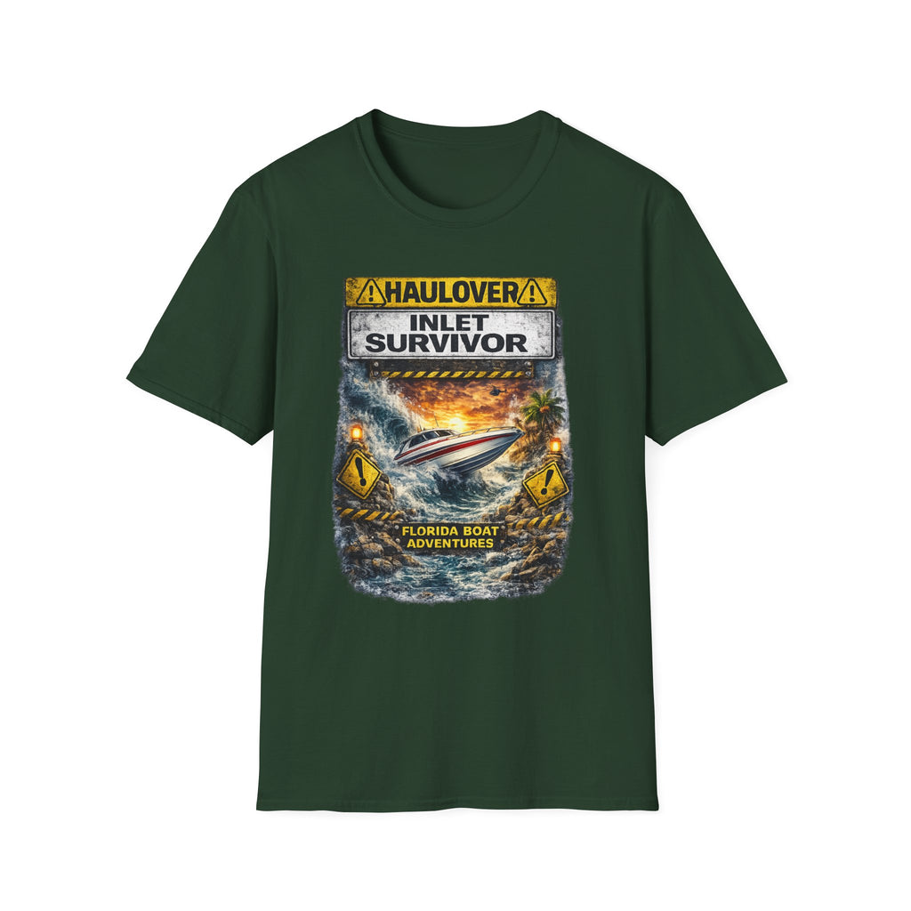 Haulover Inlet Survivor Tee | Miami Florida Boating & Offshore Fishing Shirt for Men | Gildan 6400 South Florida Inlet T-Shirt