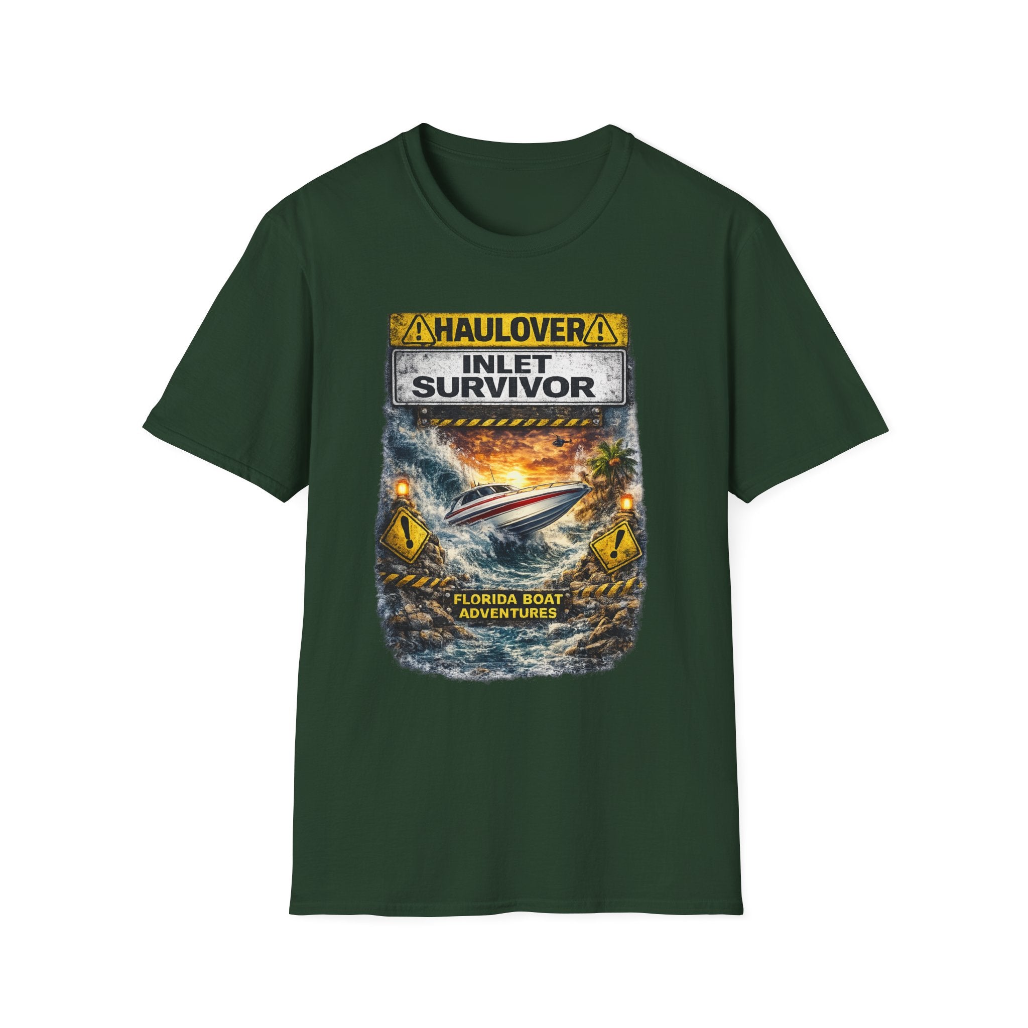 Haulover Inlet Survivor Tee | Miami Florida Boating & Offshore Fishing Shirt for Men | Gildan 6400 South Florida Inlet T-Shirt
